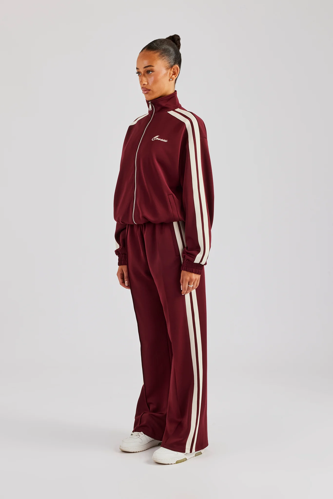 Funnel Neck Taping Zip Through Tracksuit - Burgundy - Image 4