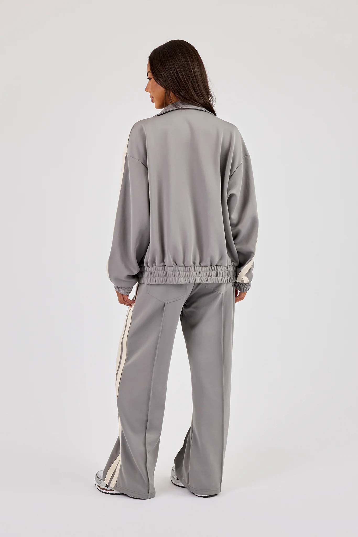 Funnel Neck Taping Zip Through Tracksuit - Grey - Image 3