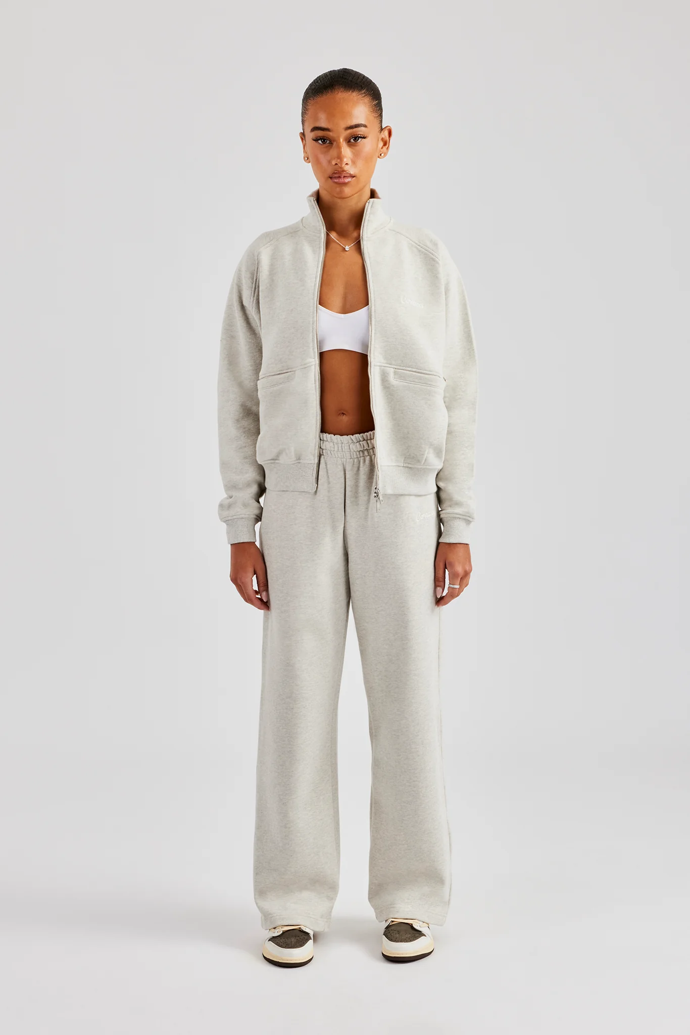 Funnel Neck Zip Through Tracksuit - Ash Grey - Image 6