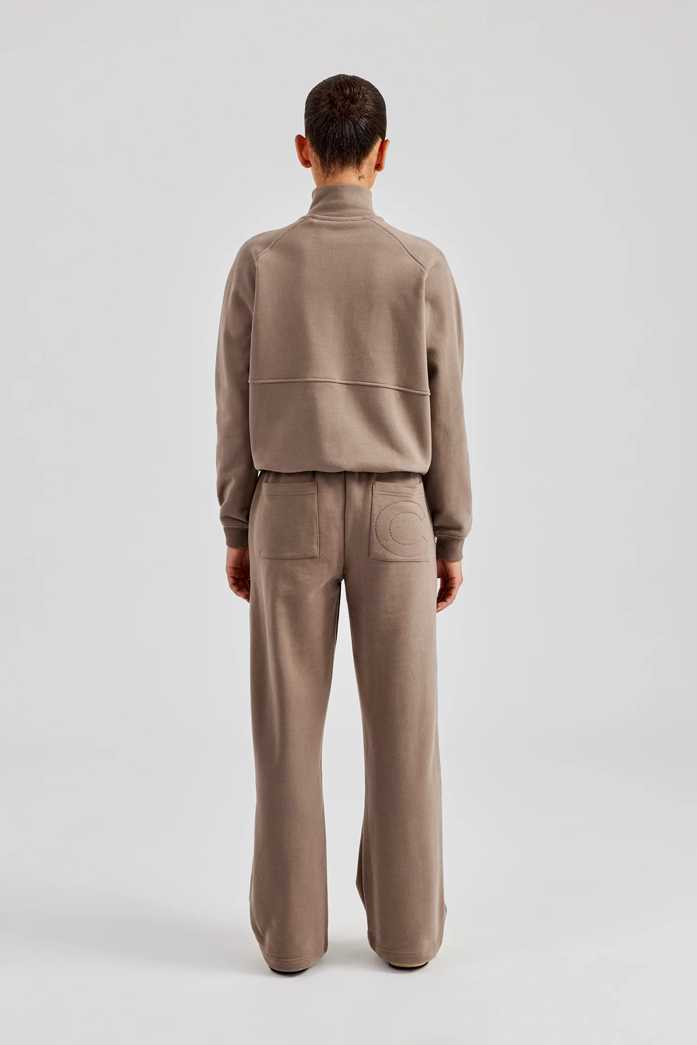 Funnel Neck Zip Through Tracksuit - Taupe - Image 3
