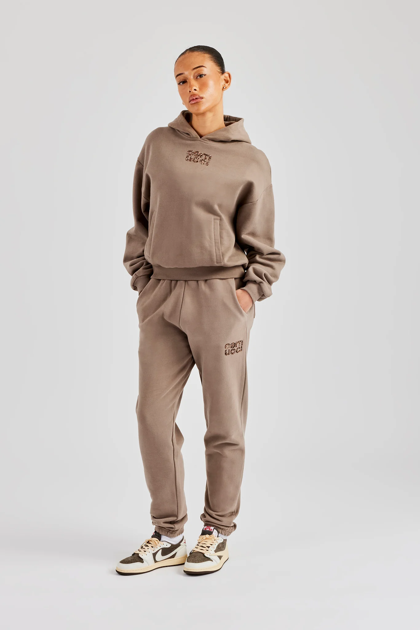Glitter Applique Cuffed Jogger - Taupe - Image 4