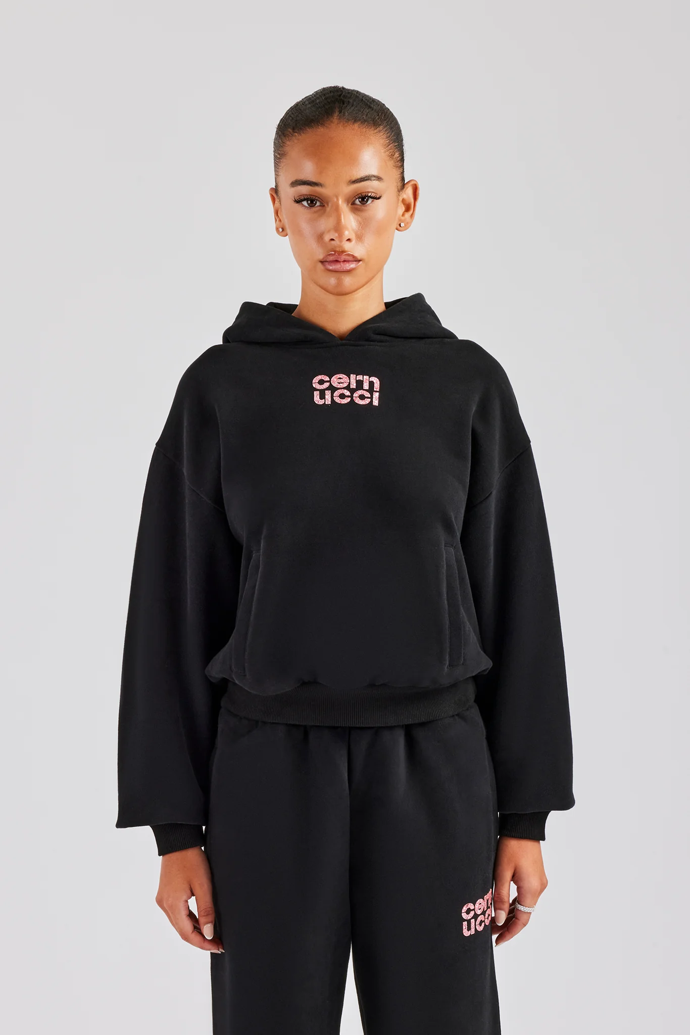 Glitter Applique Oversized Hoodie - Black - Image 3