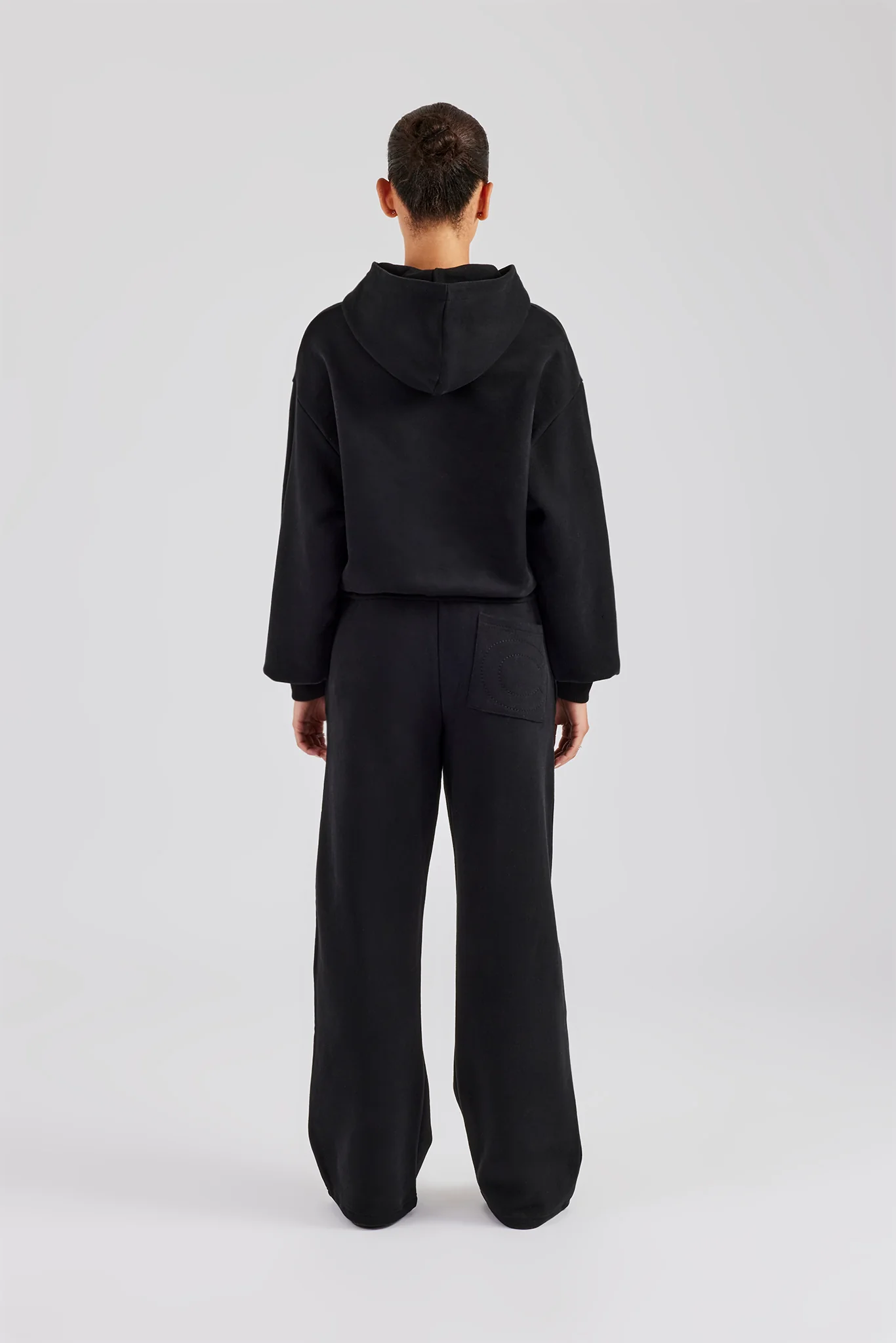 Glitter Applique Oversized Hoodie Tracksuit - Black - Image 4