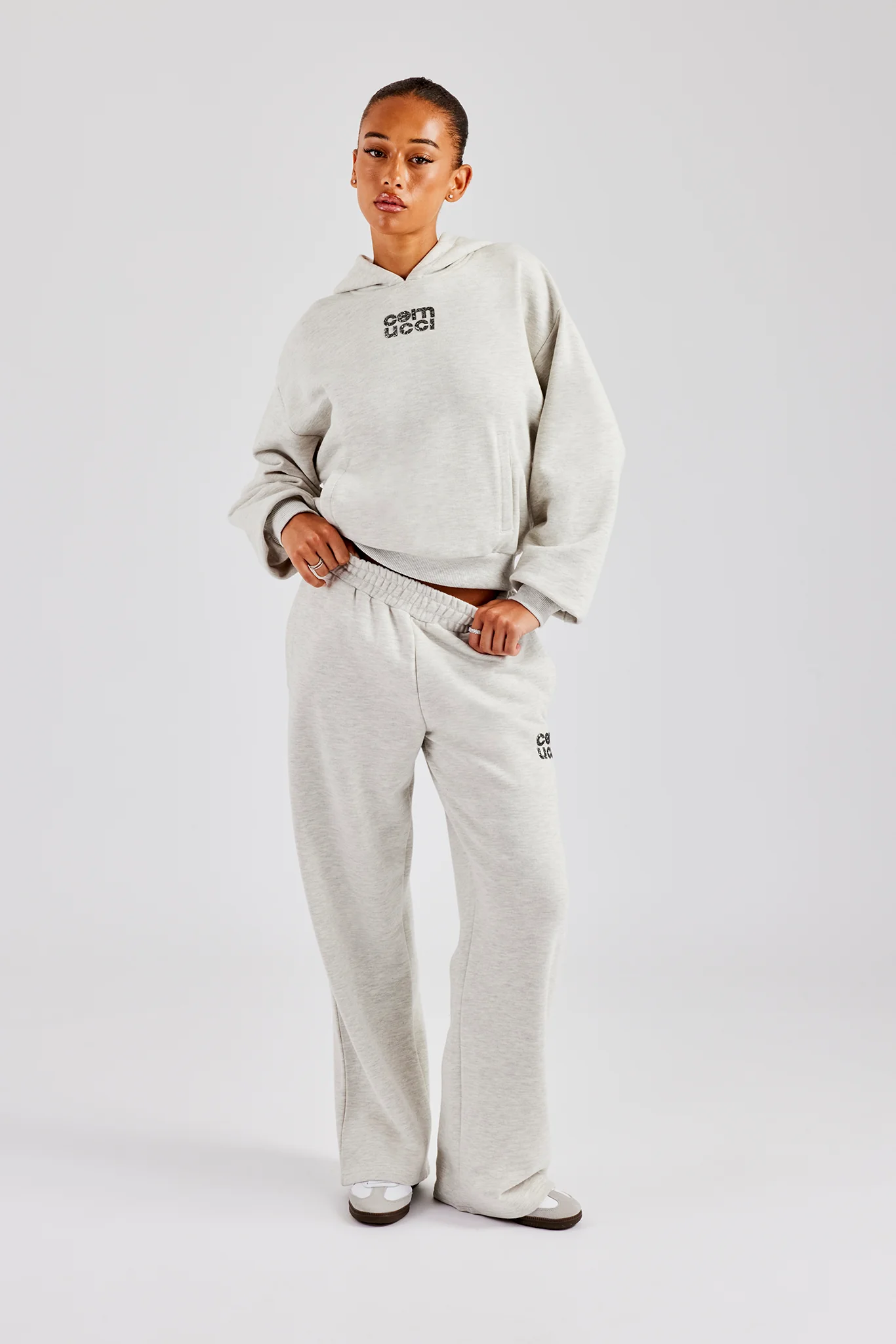 Glitter Applique Oversized Hoodie Tracksuit - Ash Grey
