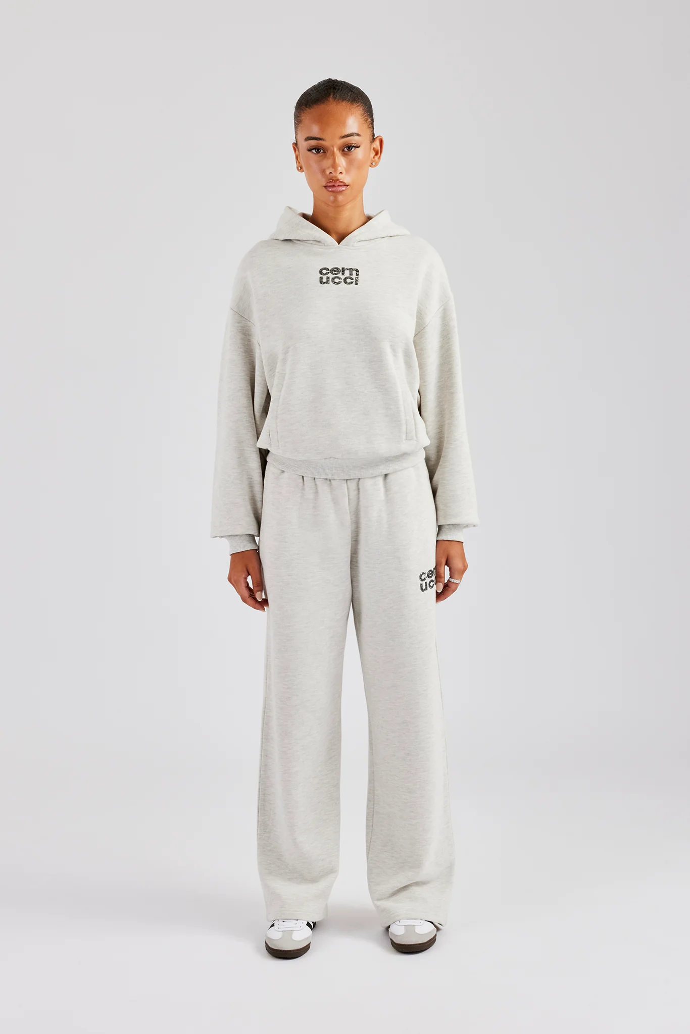 Glitter Applique Oversized Hoodie Tracksuit - Ash Grey - Image 2
