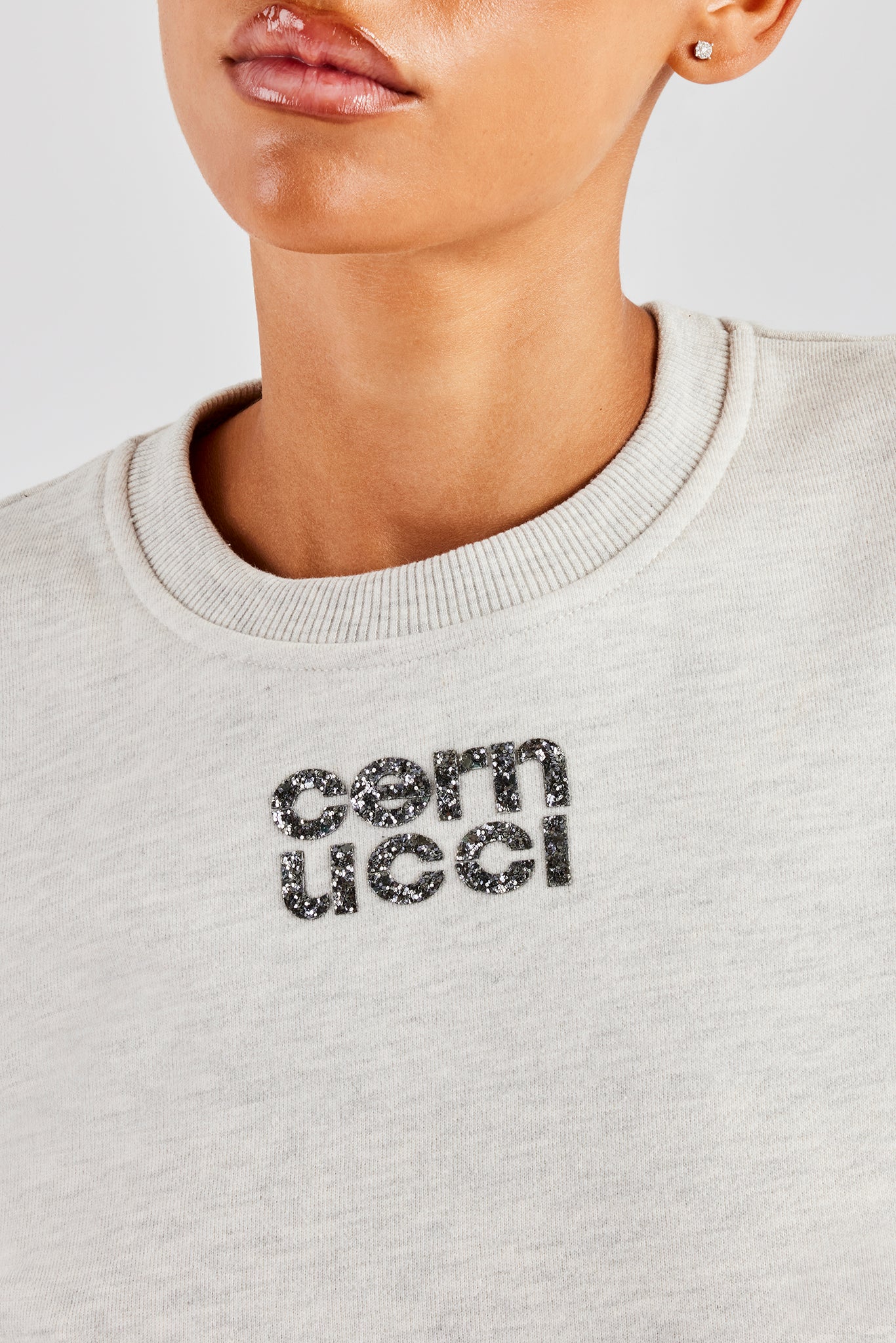 Glitter Applique Cropped Sweatshirt - Ash Grey - Image 2
