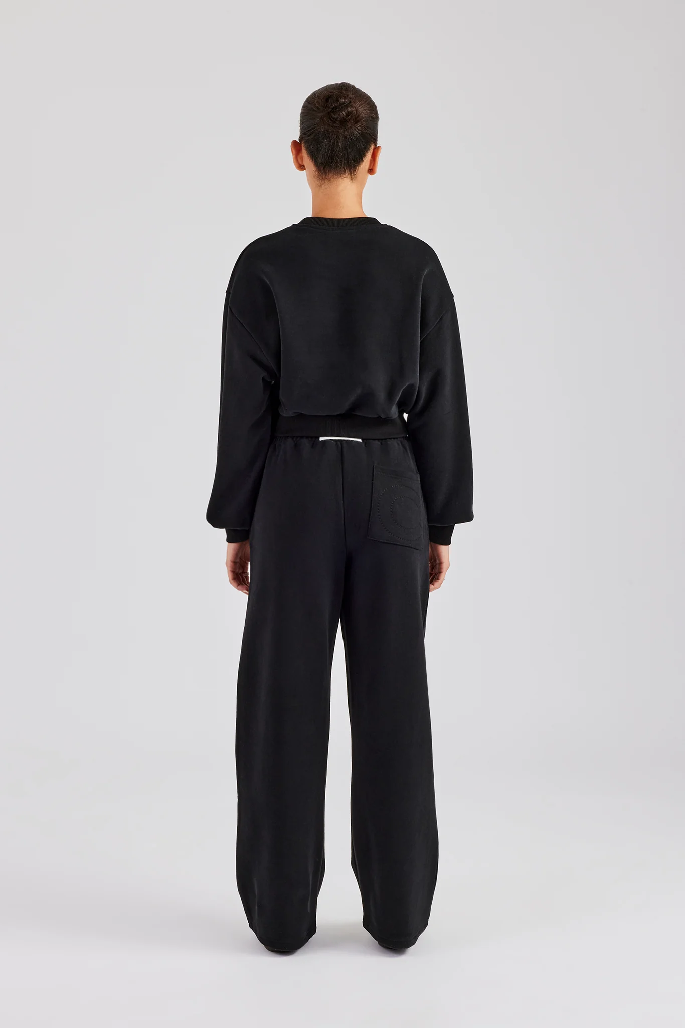 Glitter Applique Cropped Sweatshirt Tracksuit - Black - Image 5