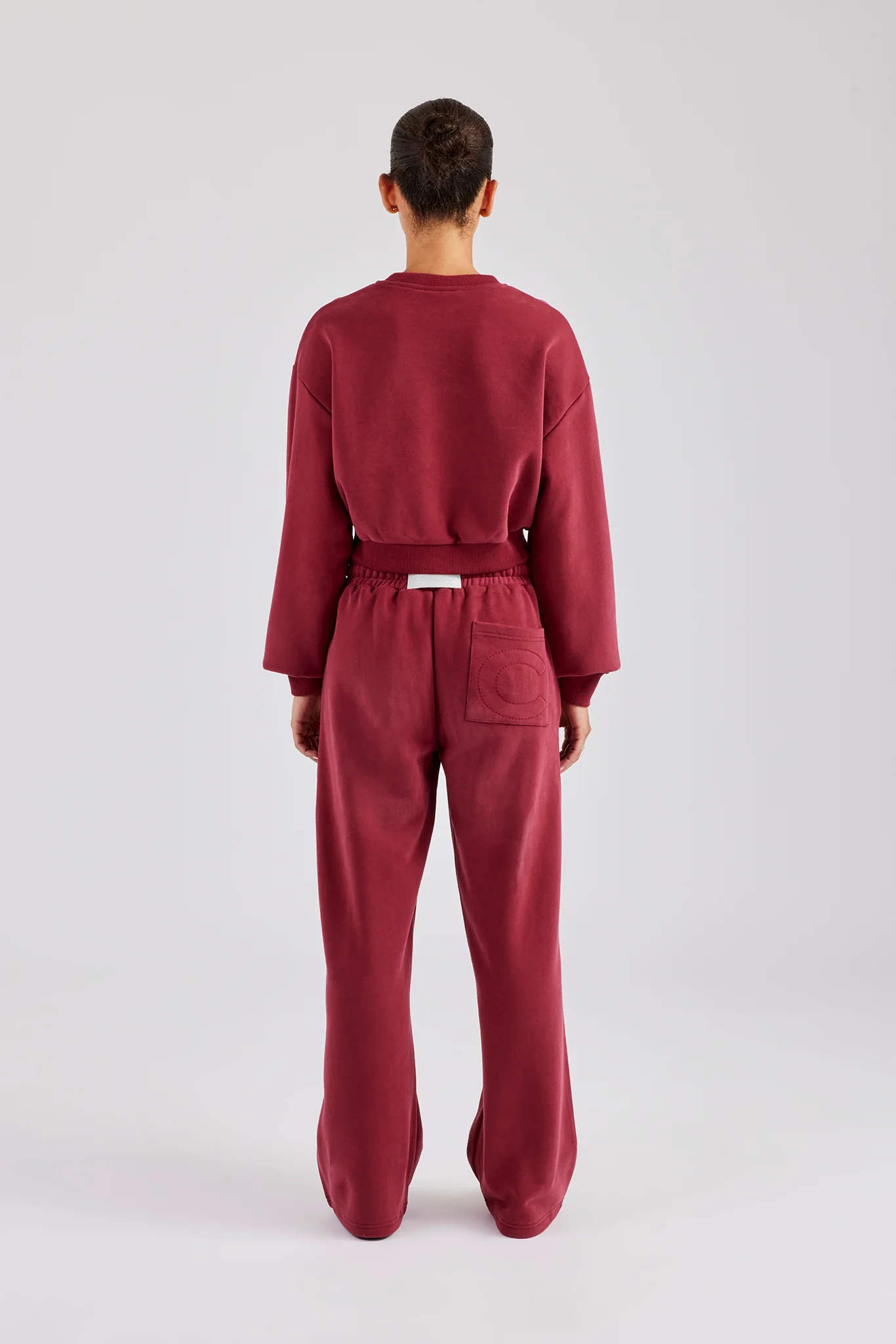 Glitter Applique Cropped Sweatshirt Tracksuit - Cherry Red - Image 4