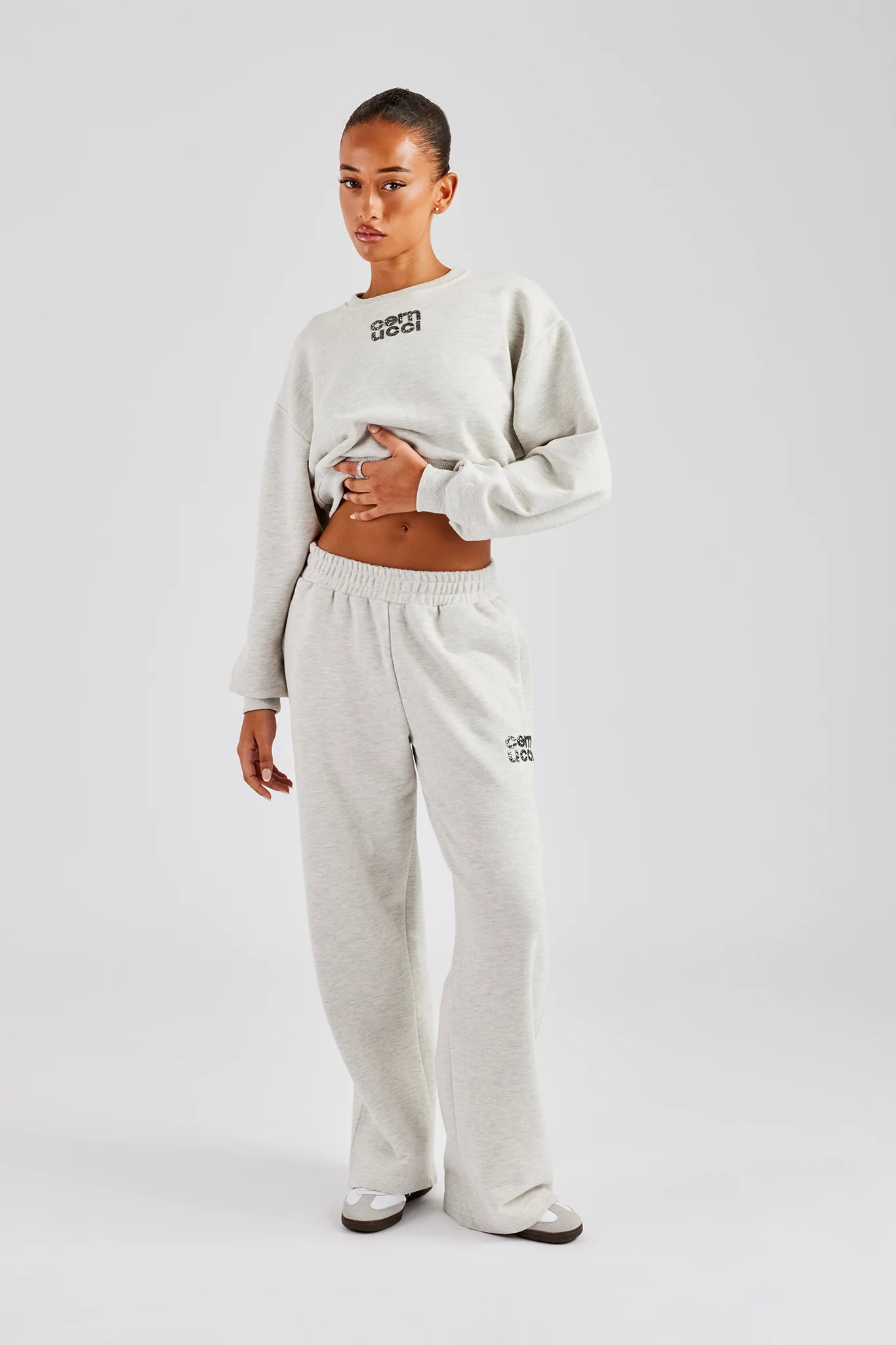 Glitter Applique Oversized Sweatshirt Tracksuit - Ash Grey