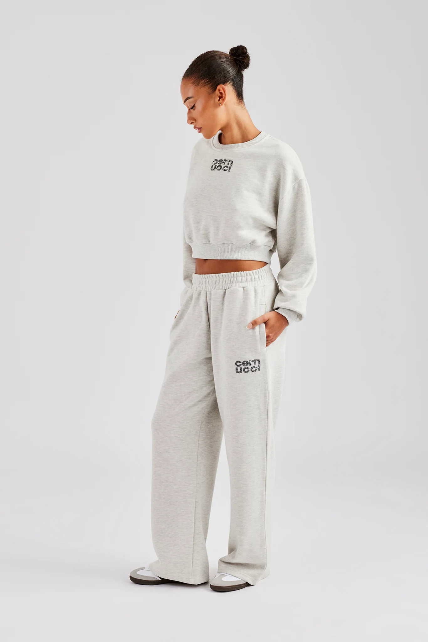 Glitter Applique Oversized Sweatshirt Tracksuit - Ash Grey - Image 2