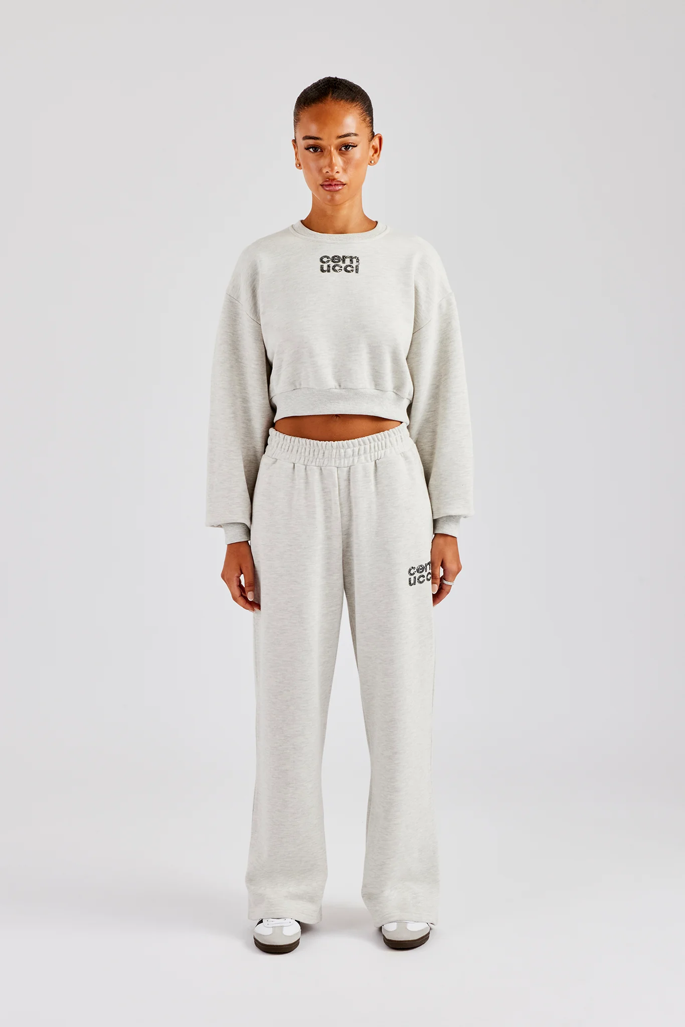 Glitter Applique Oversized Sweatshirt Tracksuit - Ash Grey - Image 3