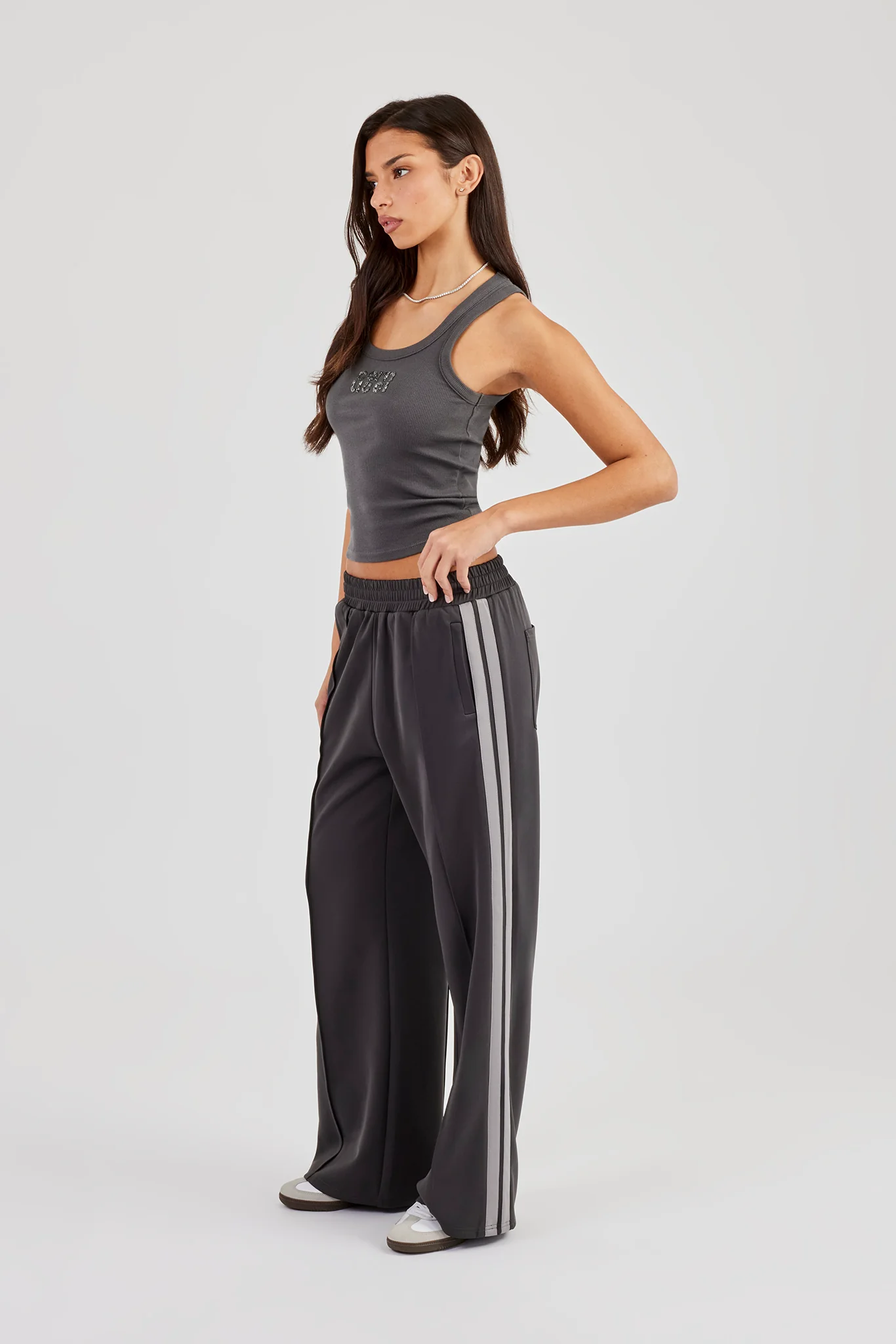 Glitter Applique Rib Scoop Neck Vest - Charcoal - Image 6