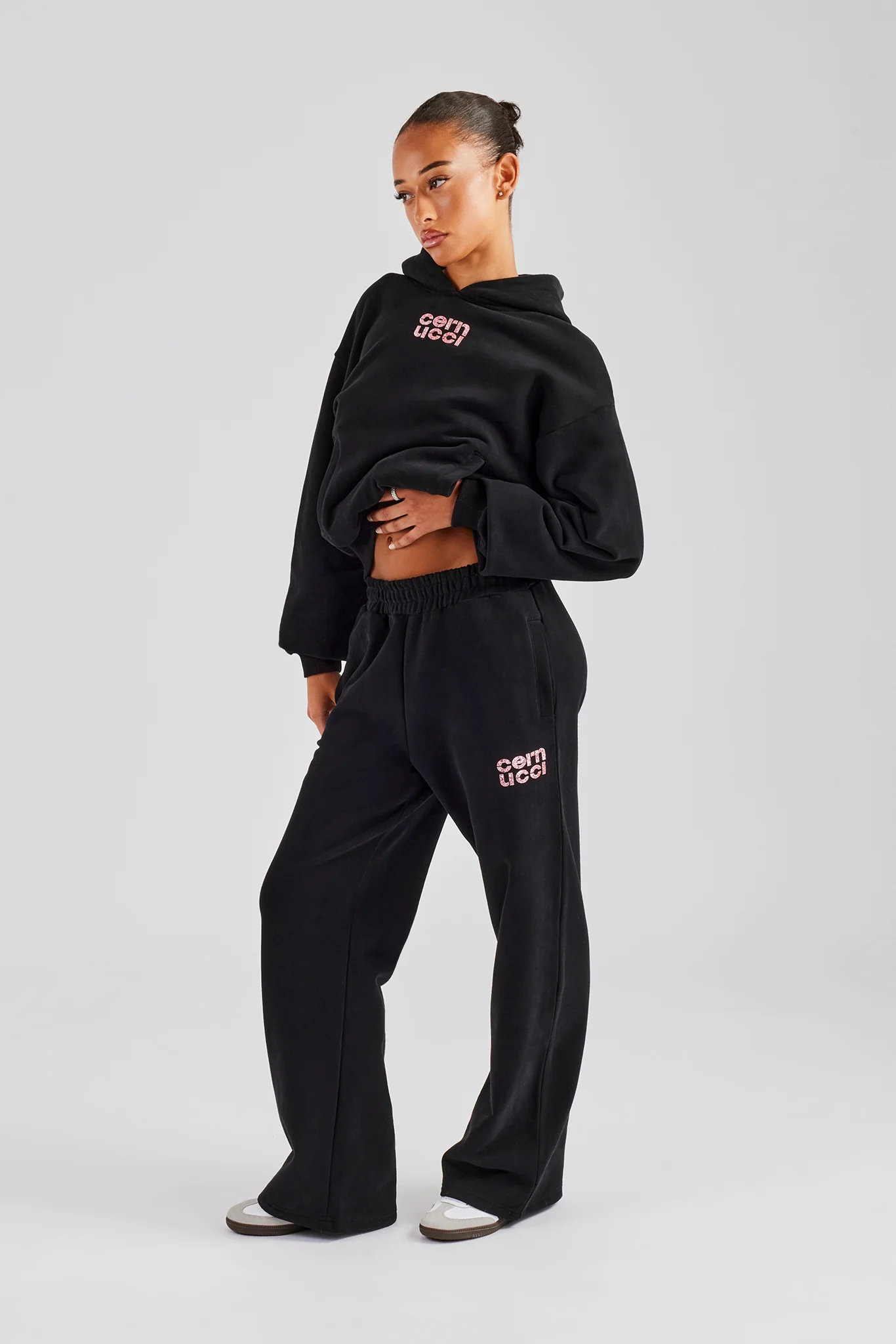 Glitter Applique Wide Leg Jogger - Black - Image 3