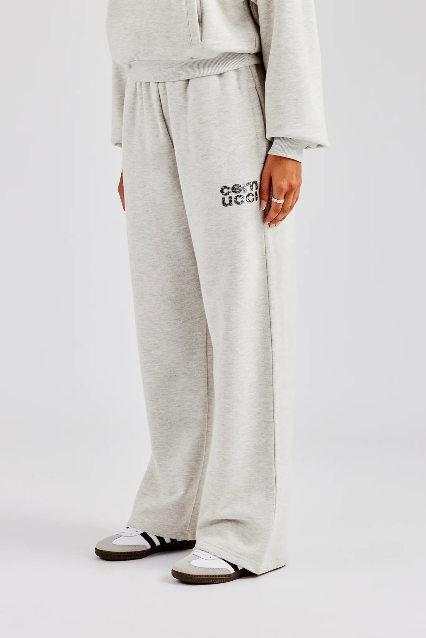 Glitter Applique Wide Leg Jogger - Ash Grey
