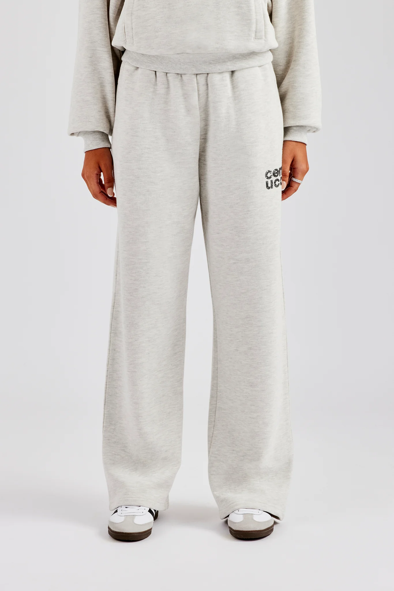 Glitter Applique Wide Leg Jogger - Ash Grey - Image 2