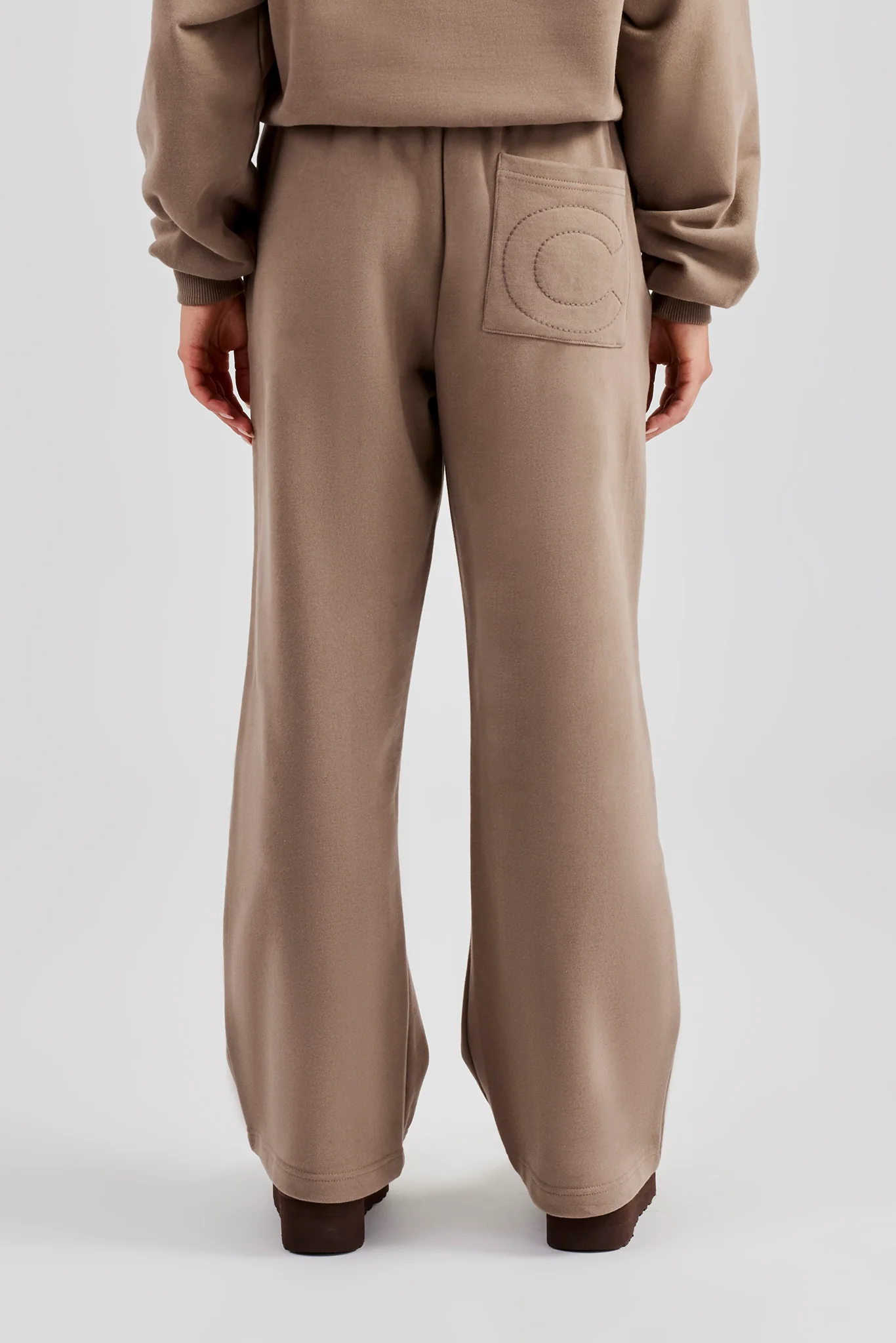 Glitter Applique Wide Leg Jogger - Taupe - Image 3