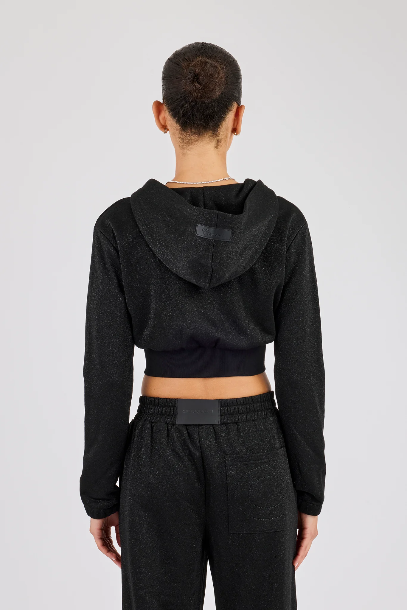 Glitter Fitted Cropped Hoodie - Black - Image 3