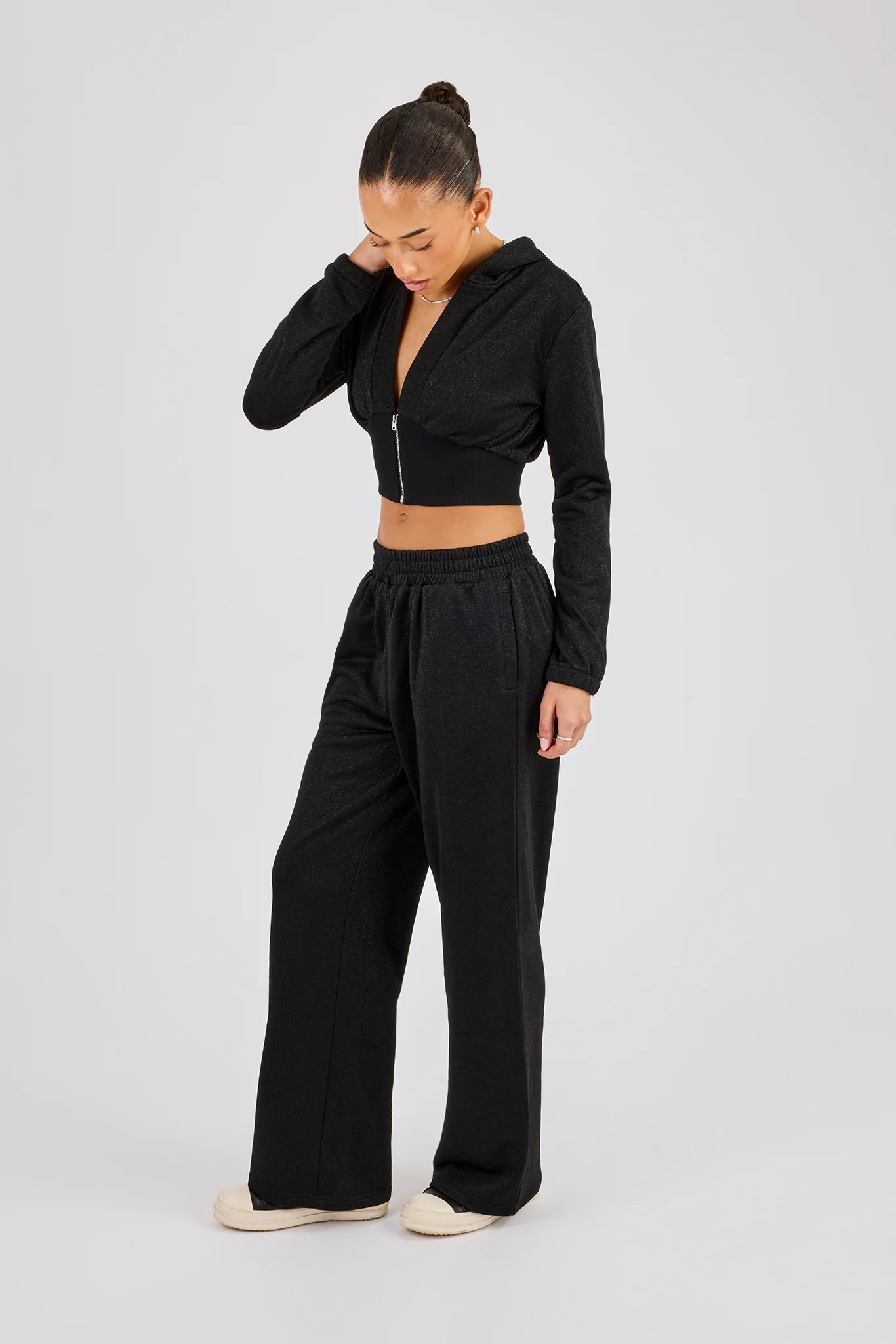 Glitter Wide Leg Jogger - Black - Image 2