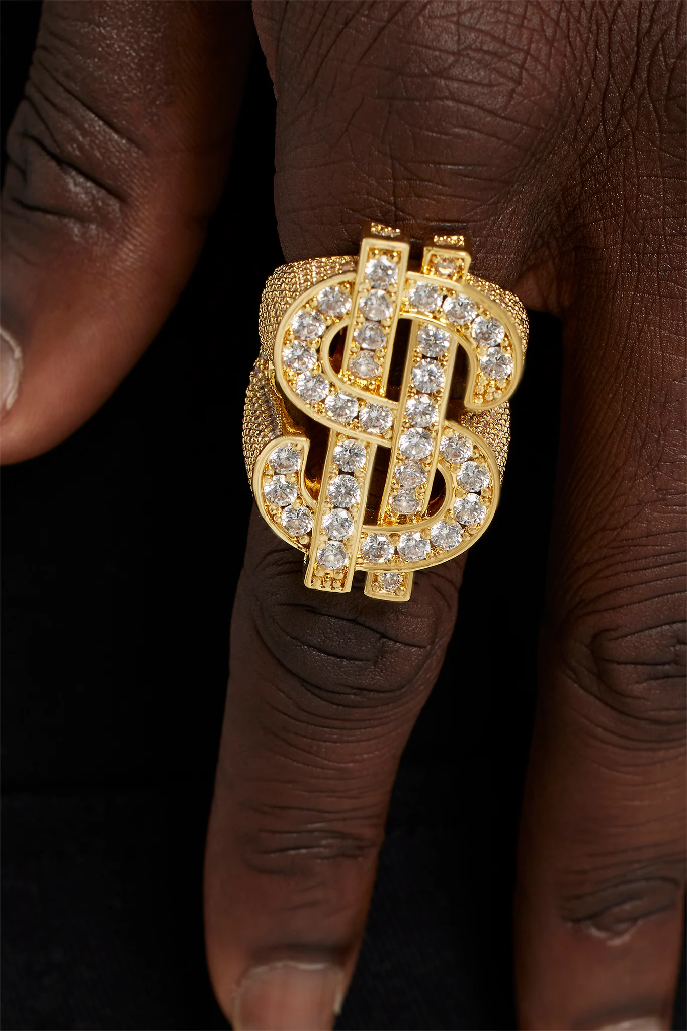 Gold Plated 33mm Iced CZ Dollar Sign Ring - Image 2