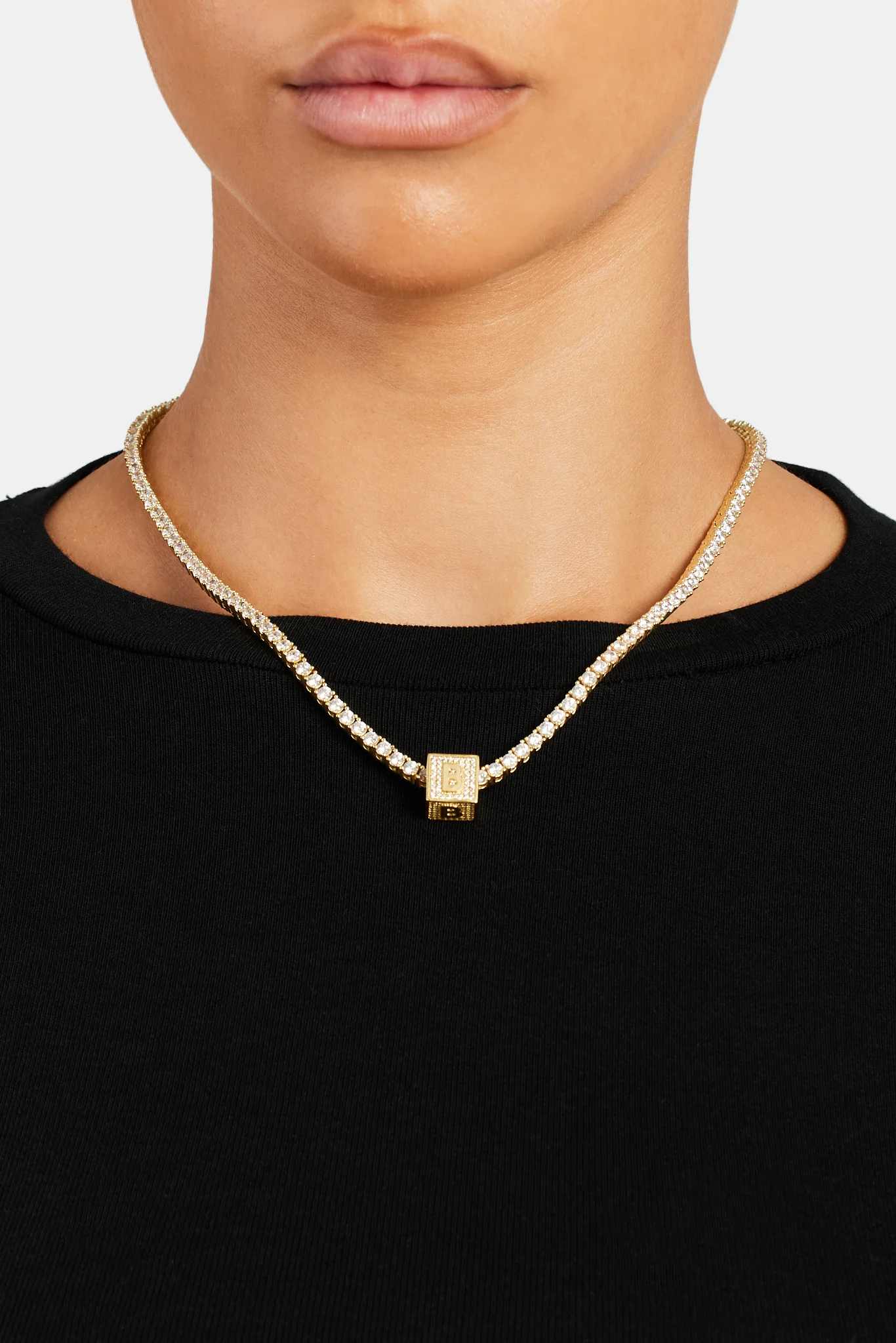 Gold Plated Iced B Letter Block Pendant - Image 3