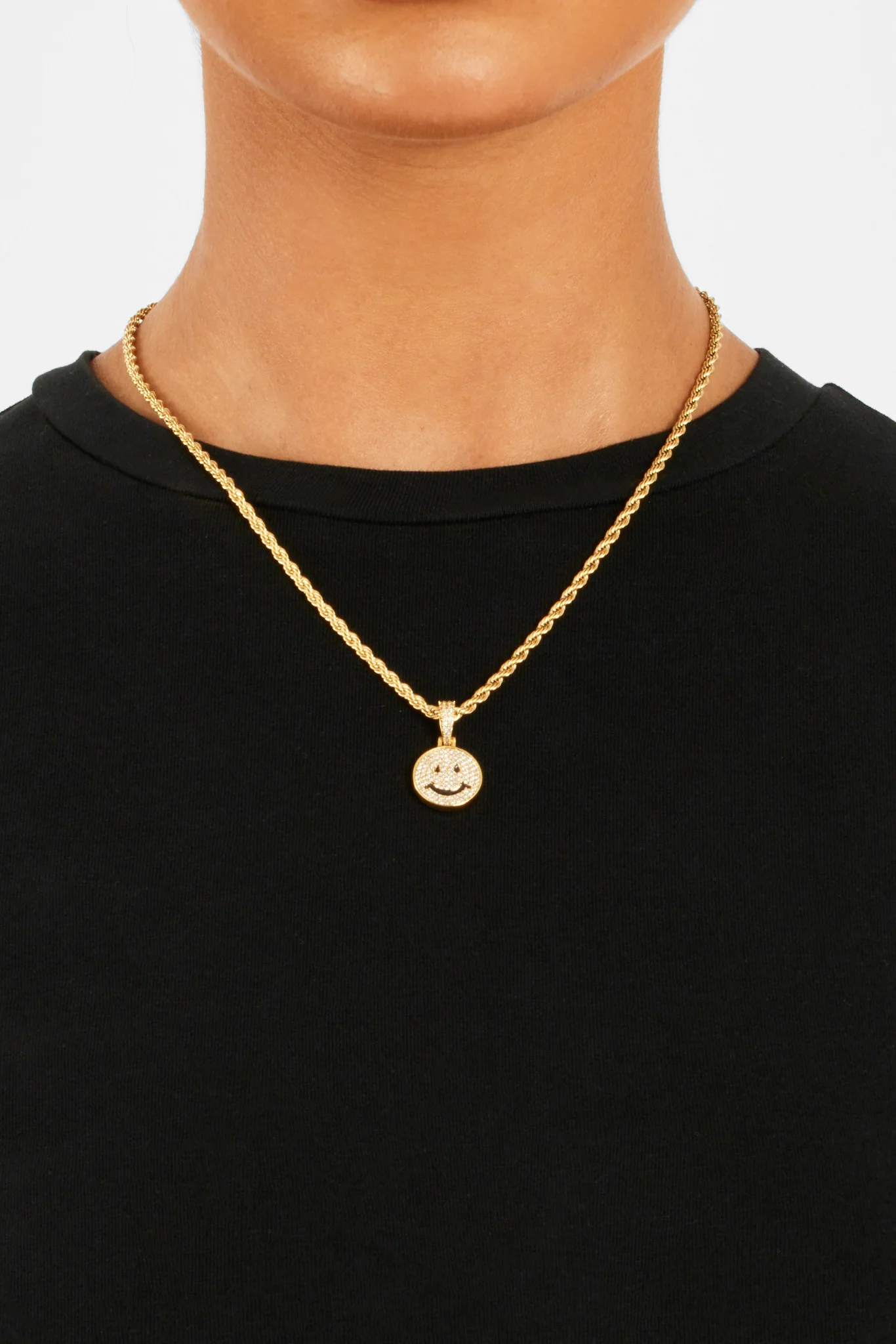 Gold Plated Iced CZ Happy Face Pendant - Image 12