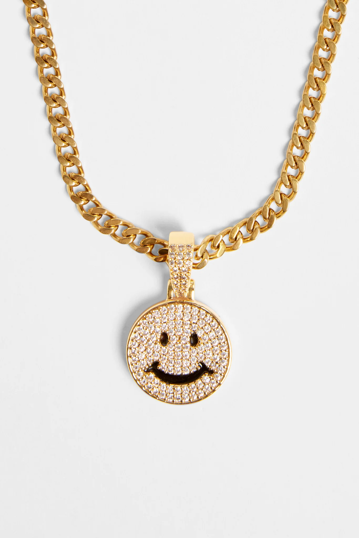 Gold Plated Iced CZ Happy Face Pendant - Image 4