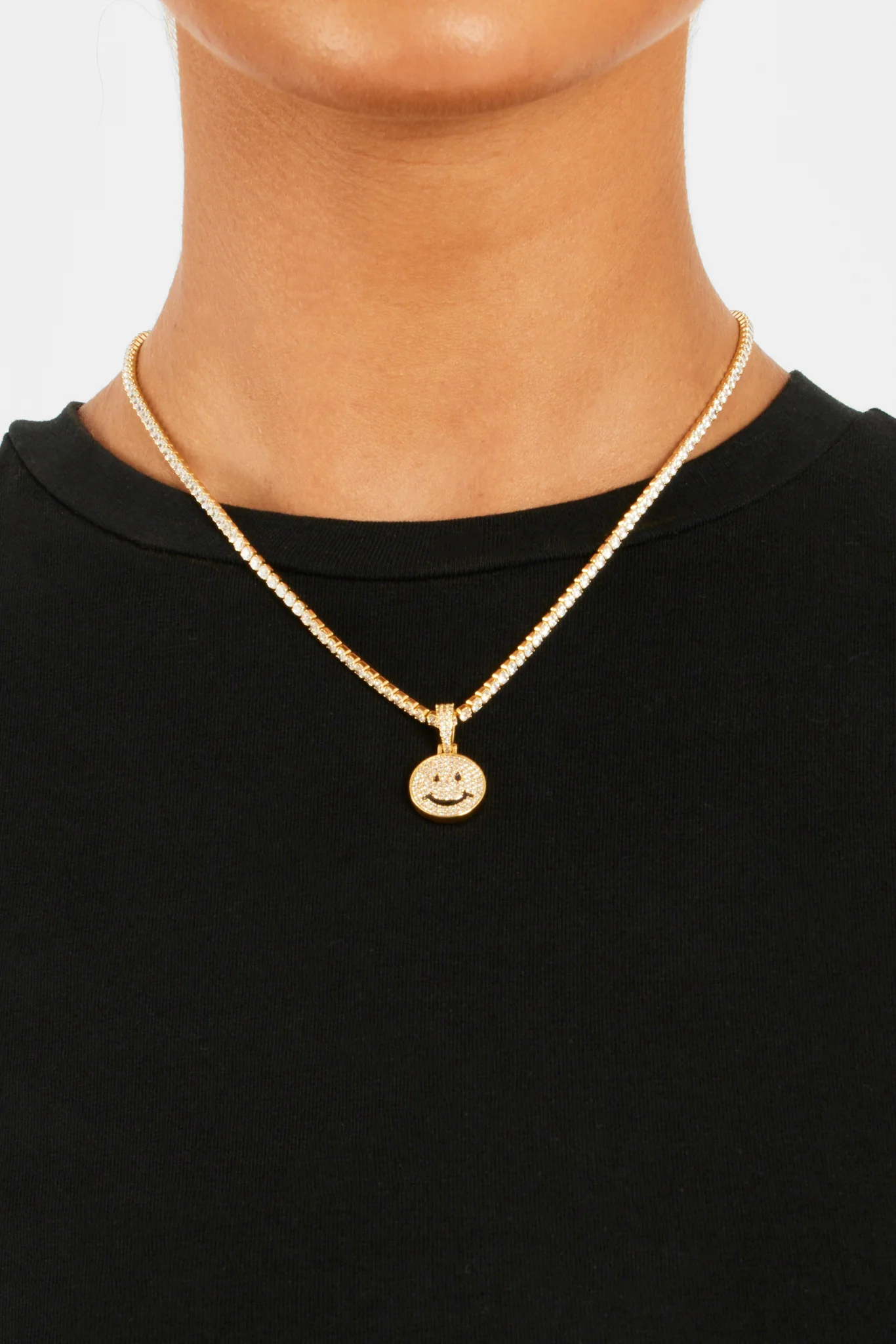 Gold Plated Iced CZ Happy Face Pendant - Image 9