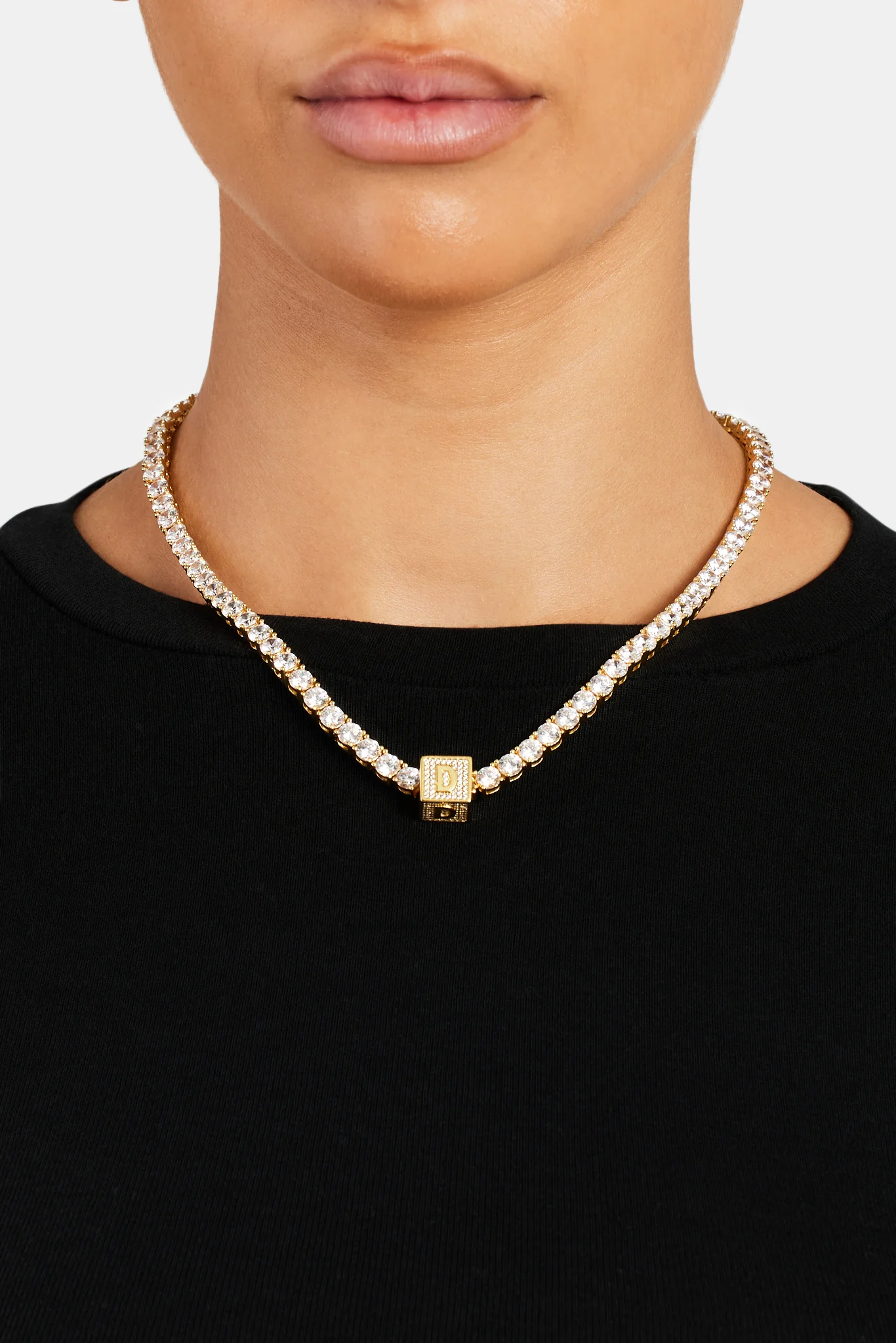 Gold Plated Iced D Letter Block Pendant - Image 4
