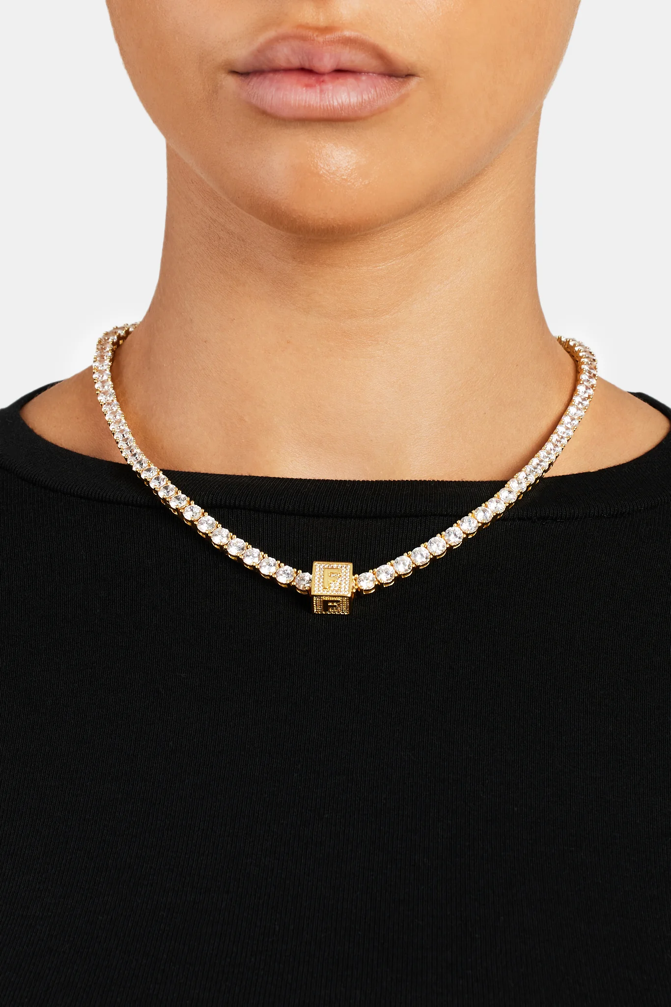 Gold Plated Iced F Letter Block Pendant - Image 4