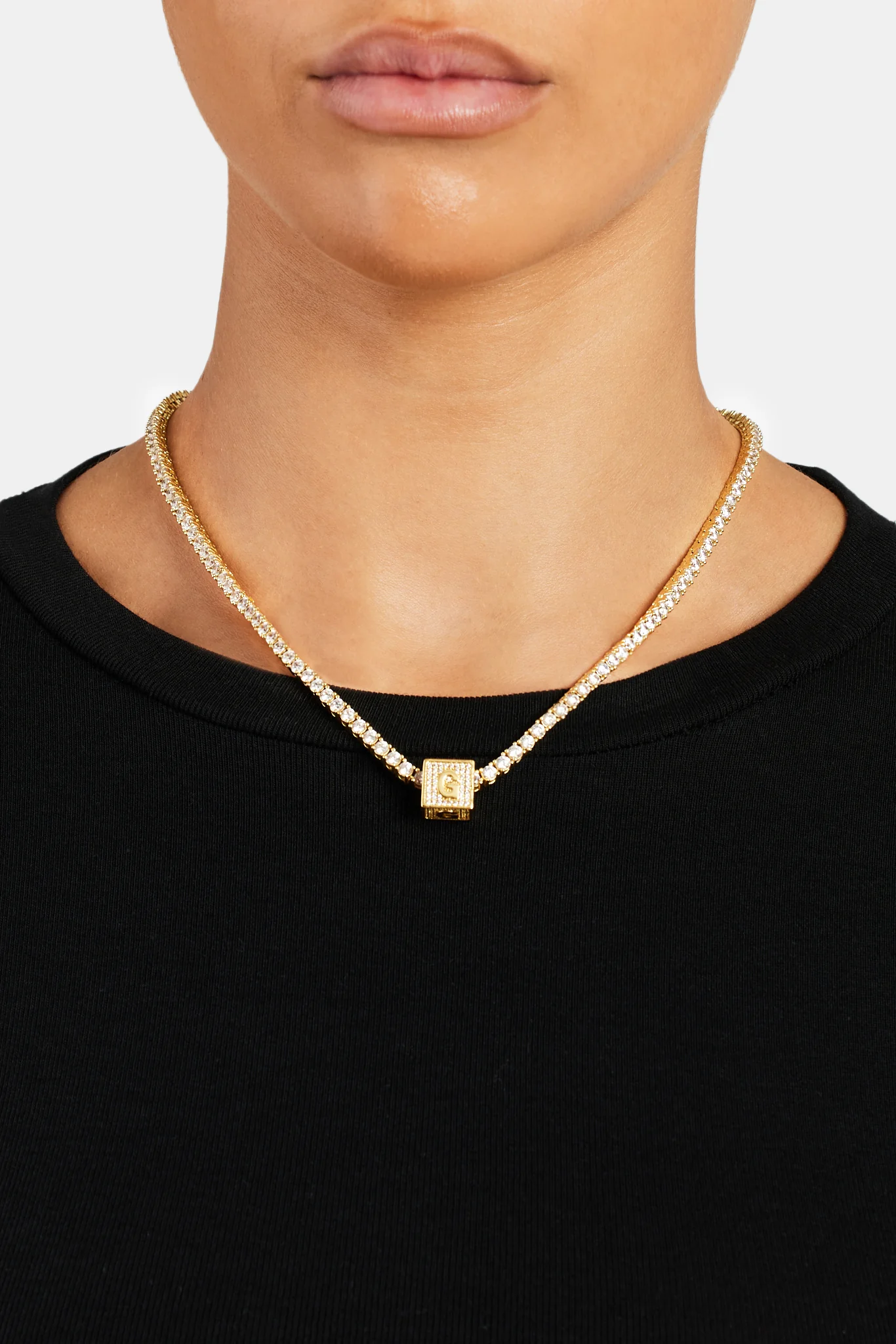 Gold Plated Iced G Letter Block Pendant - Image 3