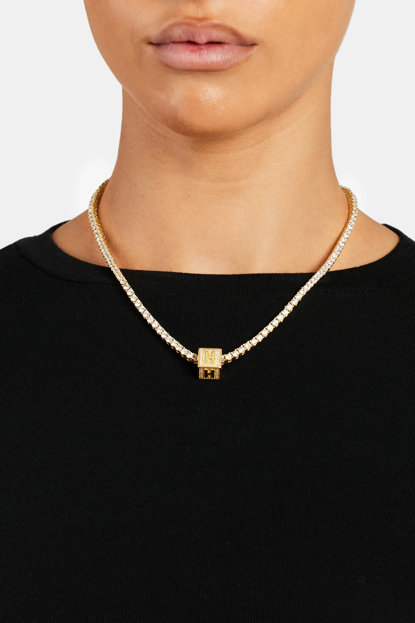 Gold Plated Iced H Letter Block Pendant - Image 3