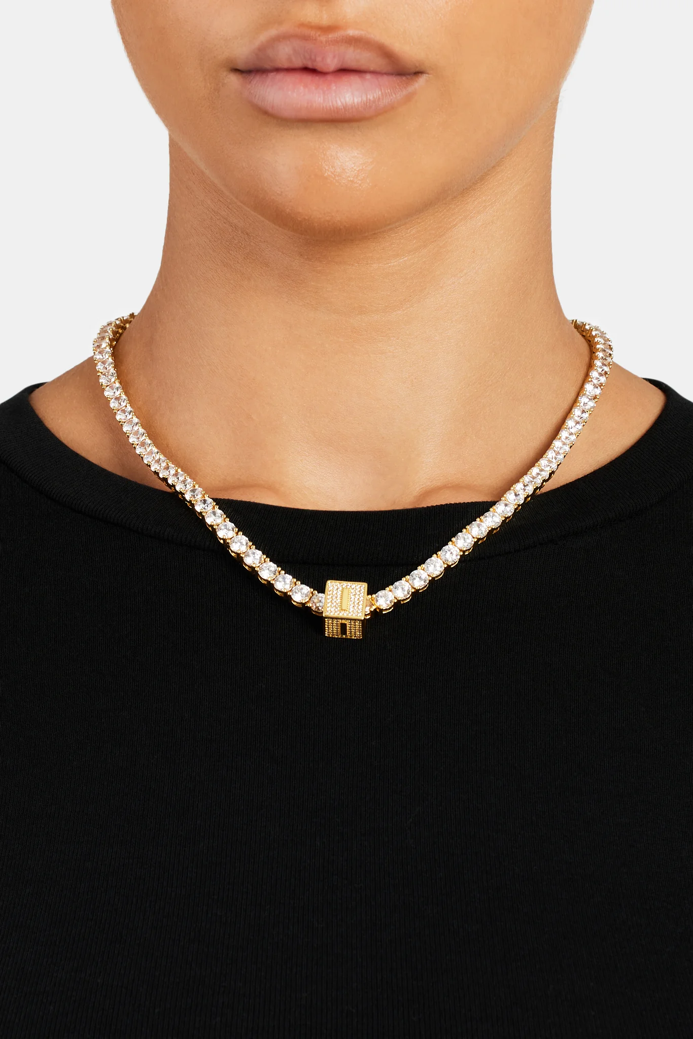 Gold Plated Iced I Letter Block Pendant - Image 4