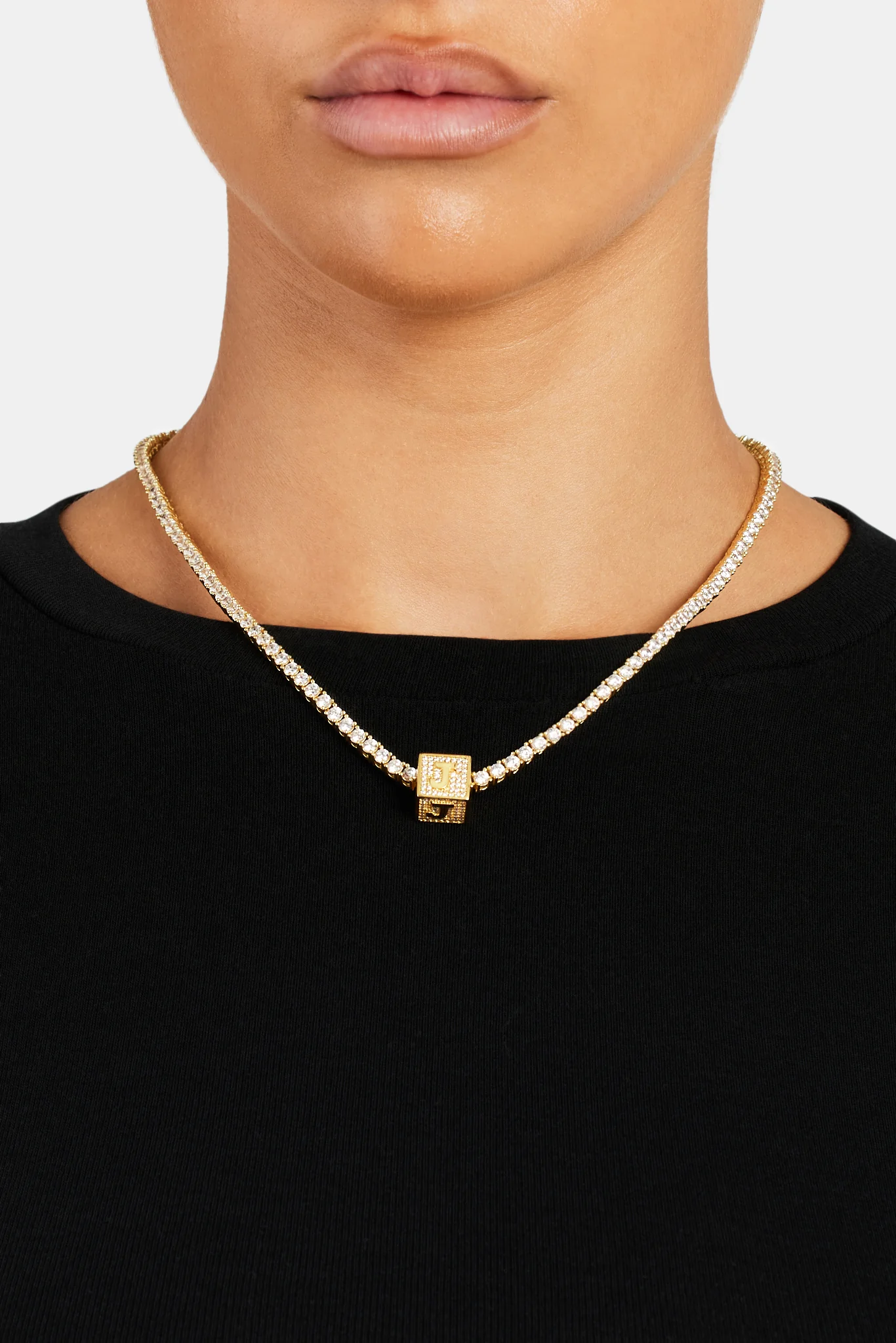 Gold Plated Iced J Letter Block Pendant - Image 3