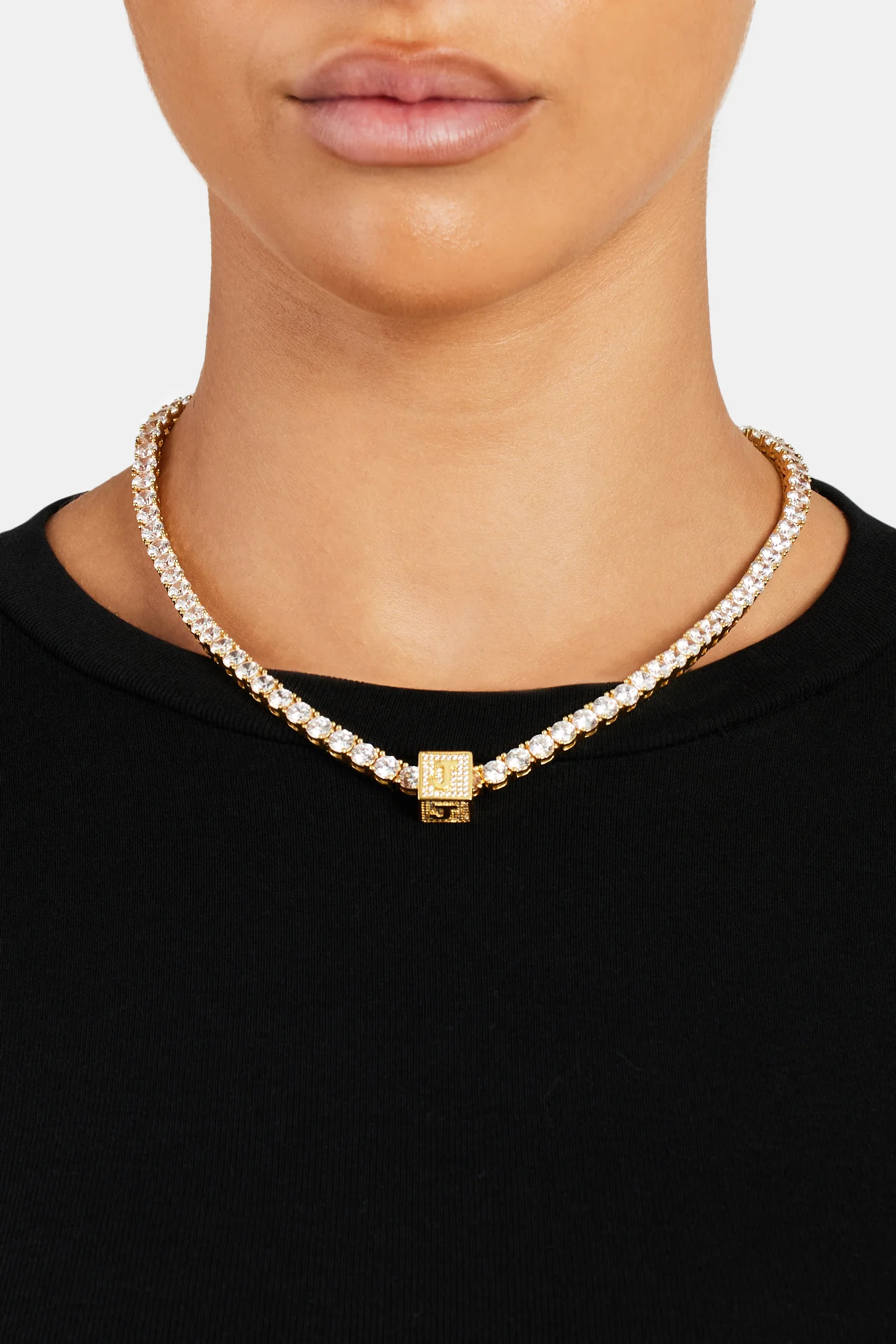Gold Plated Iced J Letter Block Pendant - Image 4