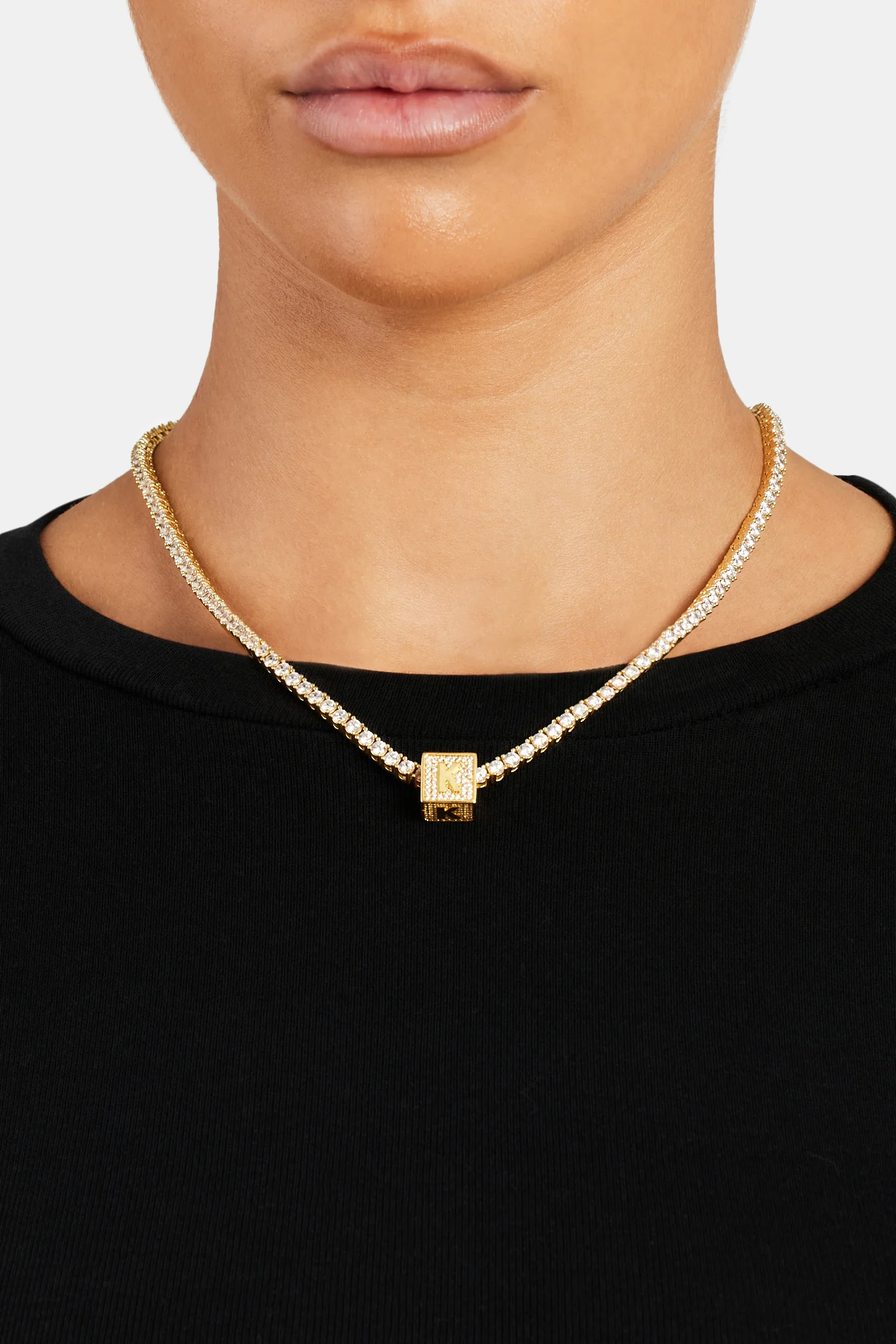 Gold Plated Iced K Letter Block Pendant - Image 3