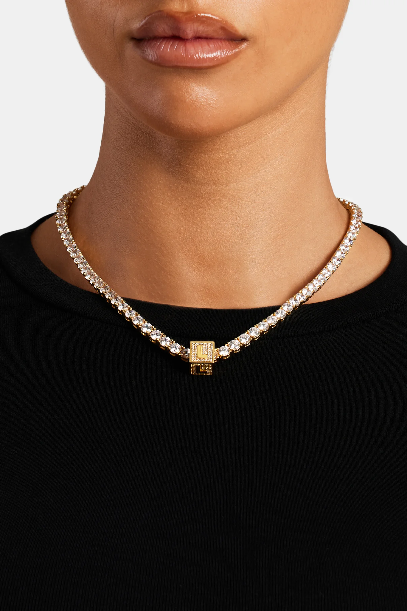 Gold Plated Iced L Letter Block Pendant - Image 4