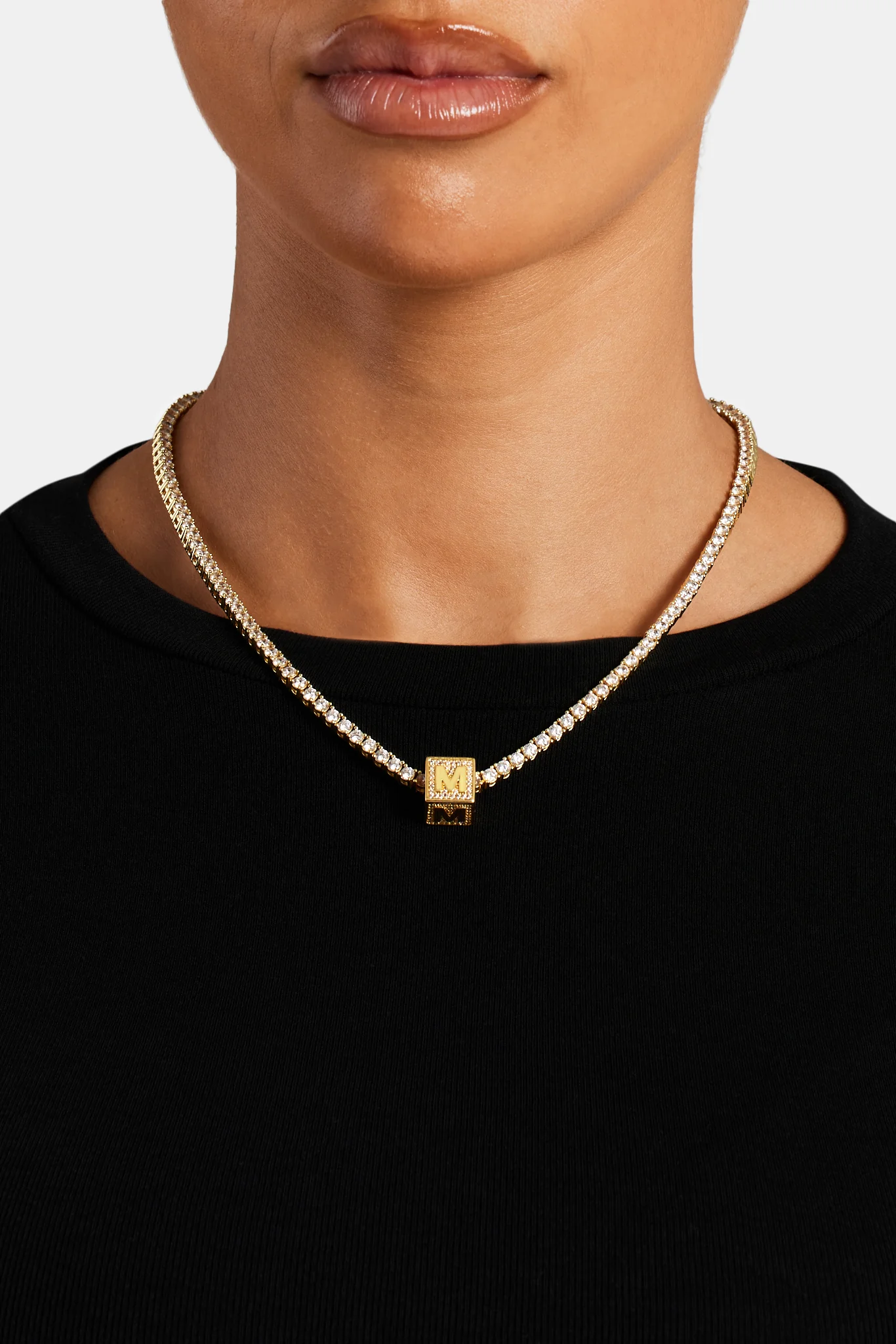 Gold Plated Iced M Letter Block Pendant - Image 3