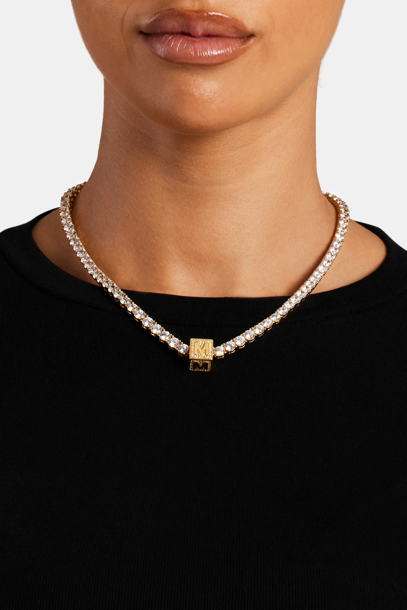 Gold Plated Iced M Letter Block Pendant - Image 4