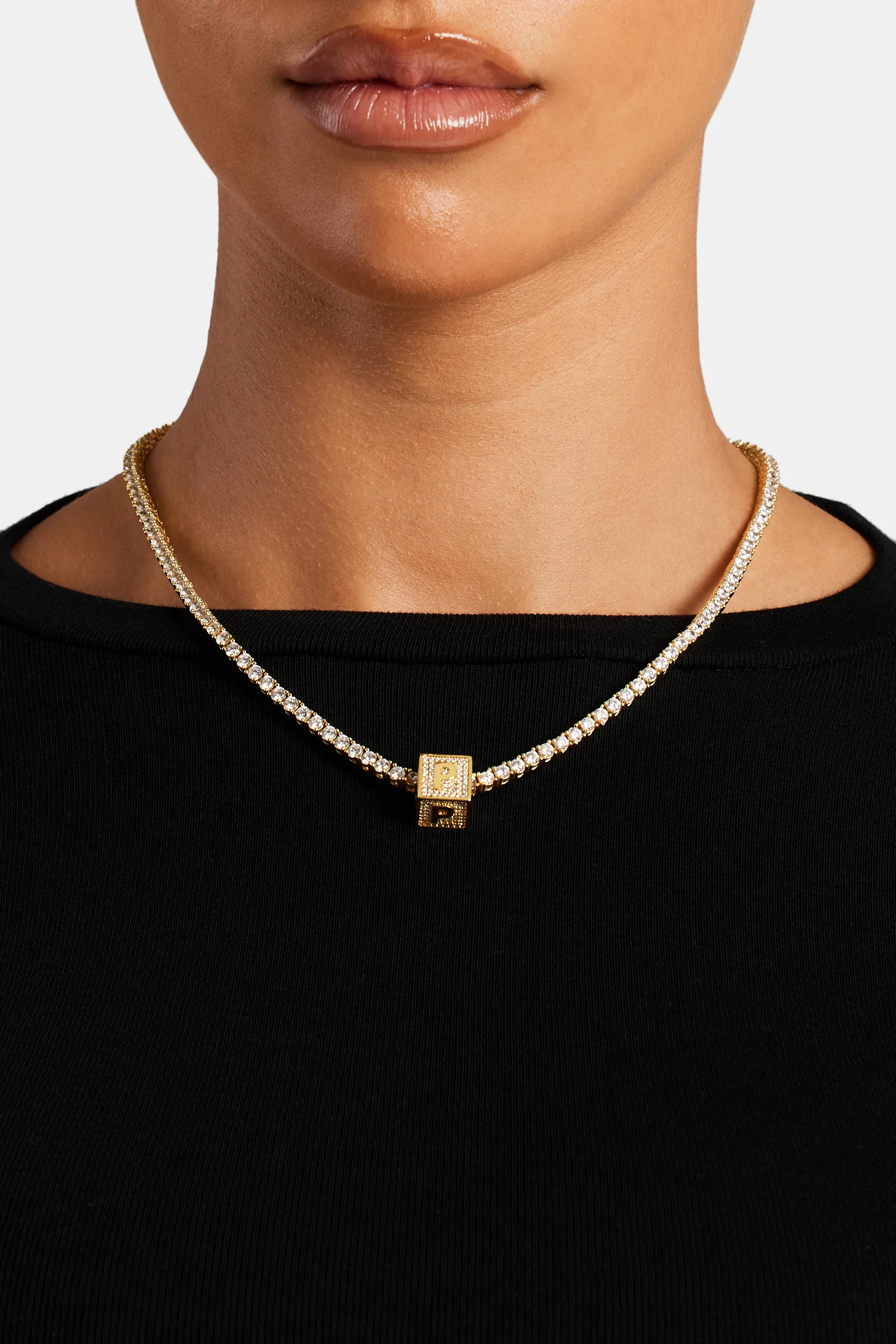Gold Plated Iced P Letter Block Pendant - Image 3