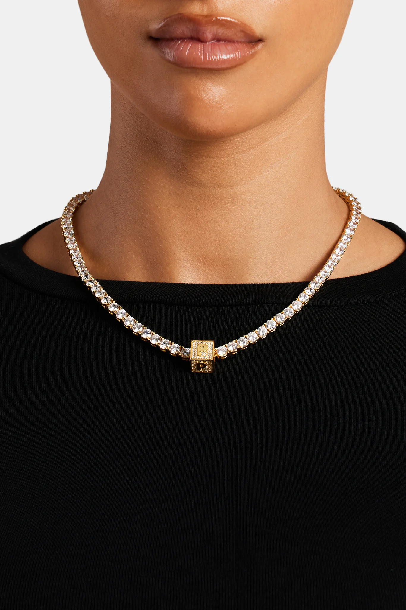 Gold Plated Iced P Letter Block Pendant - Image 4