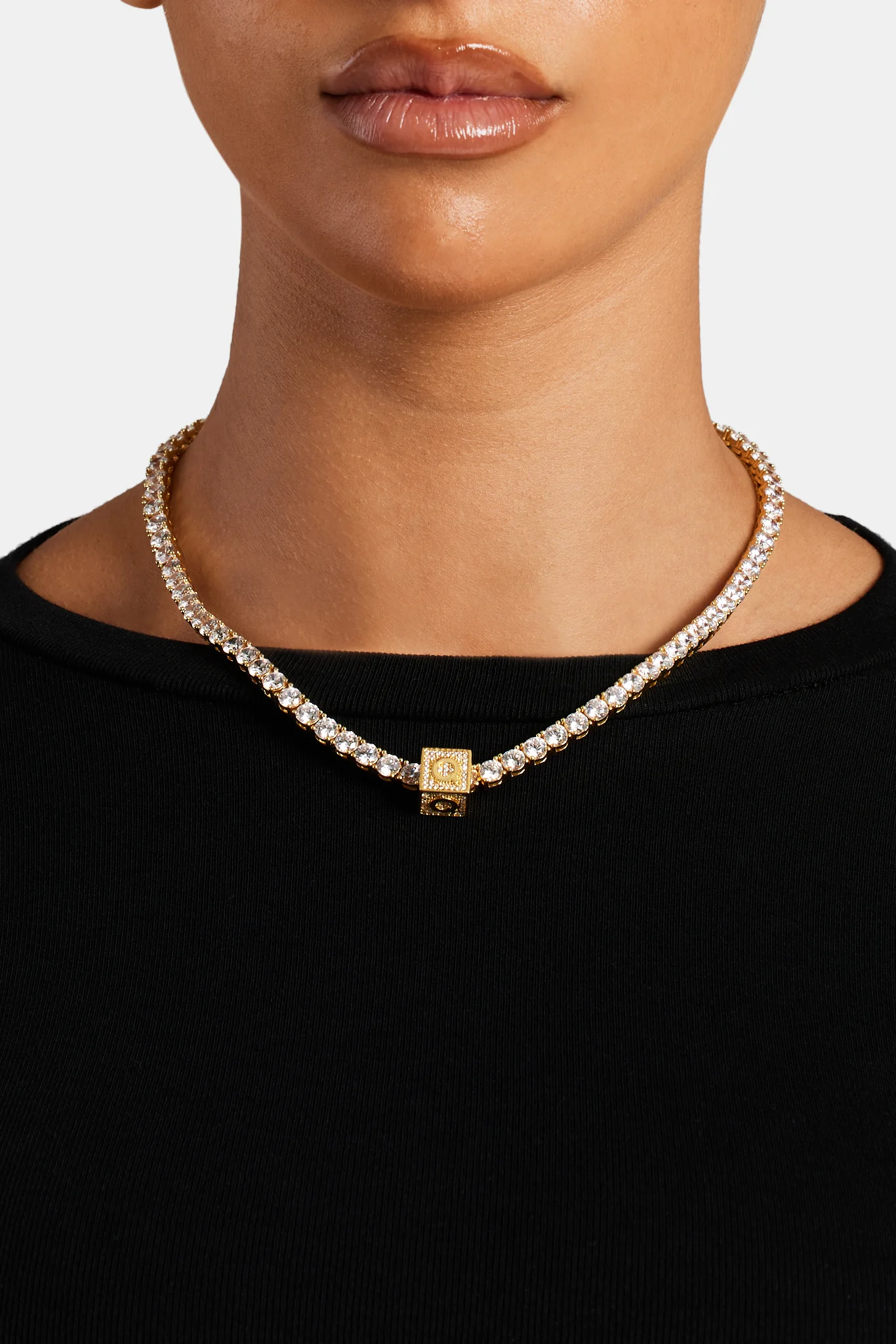 Gold Plated Iced Q Letter Block Pendant - Image 3