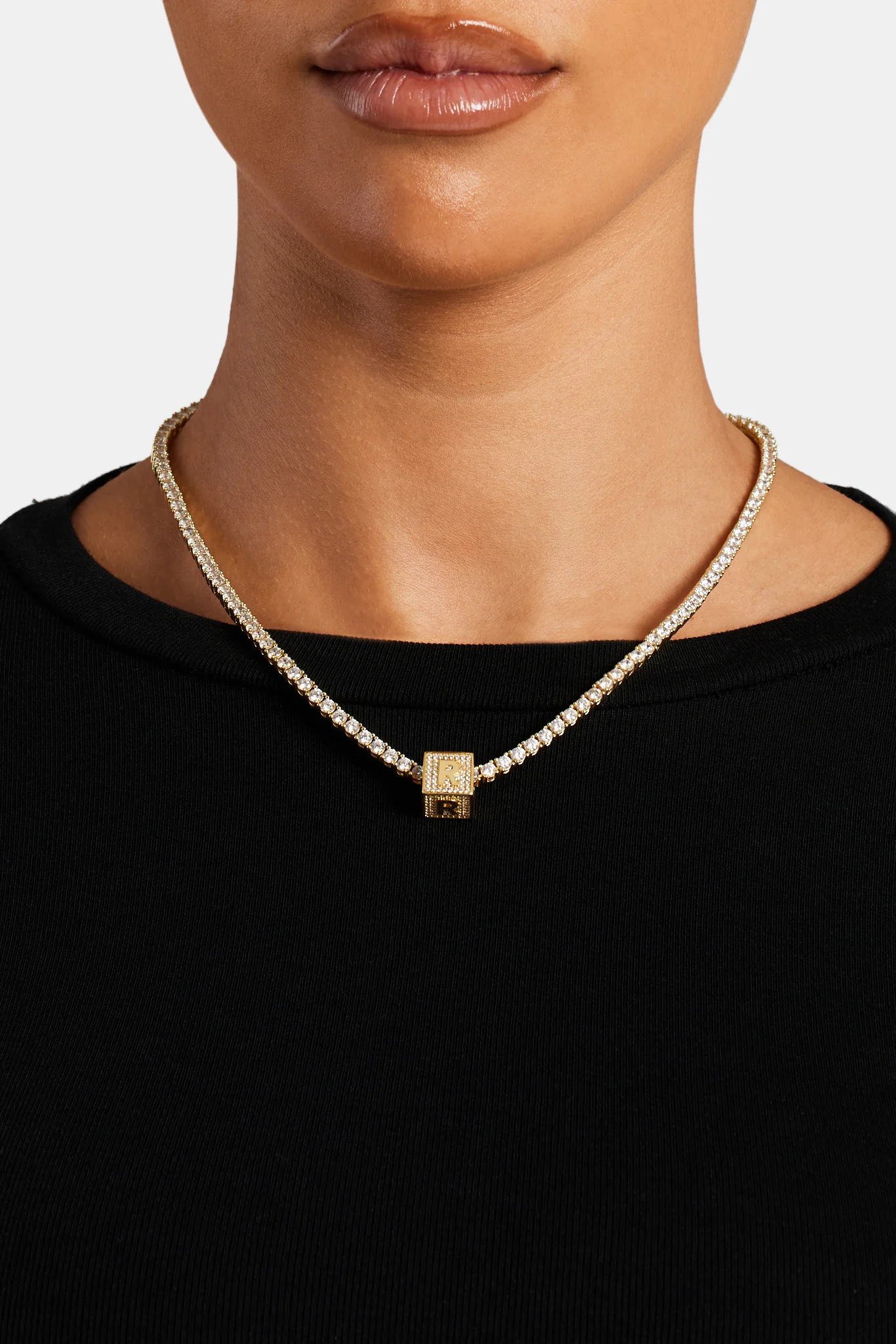Gold Plated Iced R Letter Block Pendant - Image 3