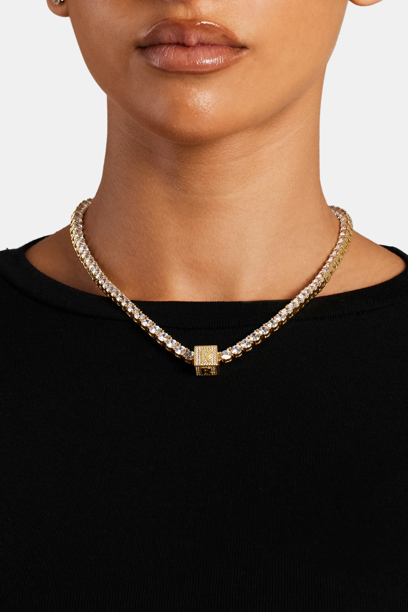 Gold Plated Iced R Letter Block Pendant - Image 4