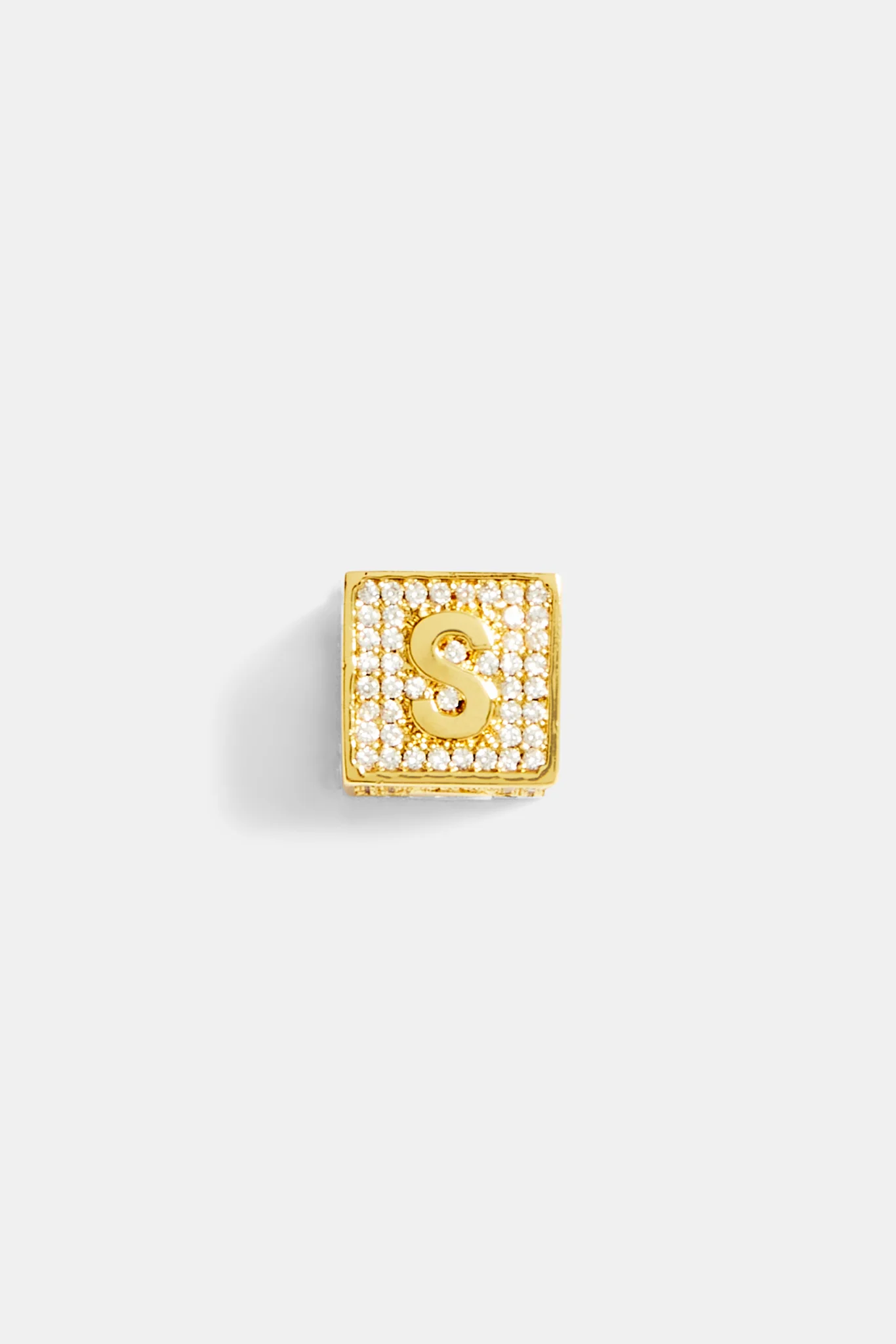 Gold Plated Iced S Letter Block Pendant - Image 2