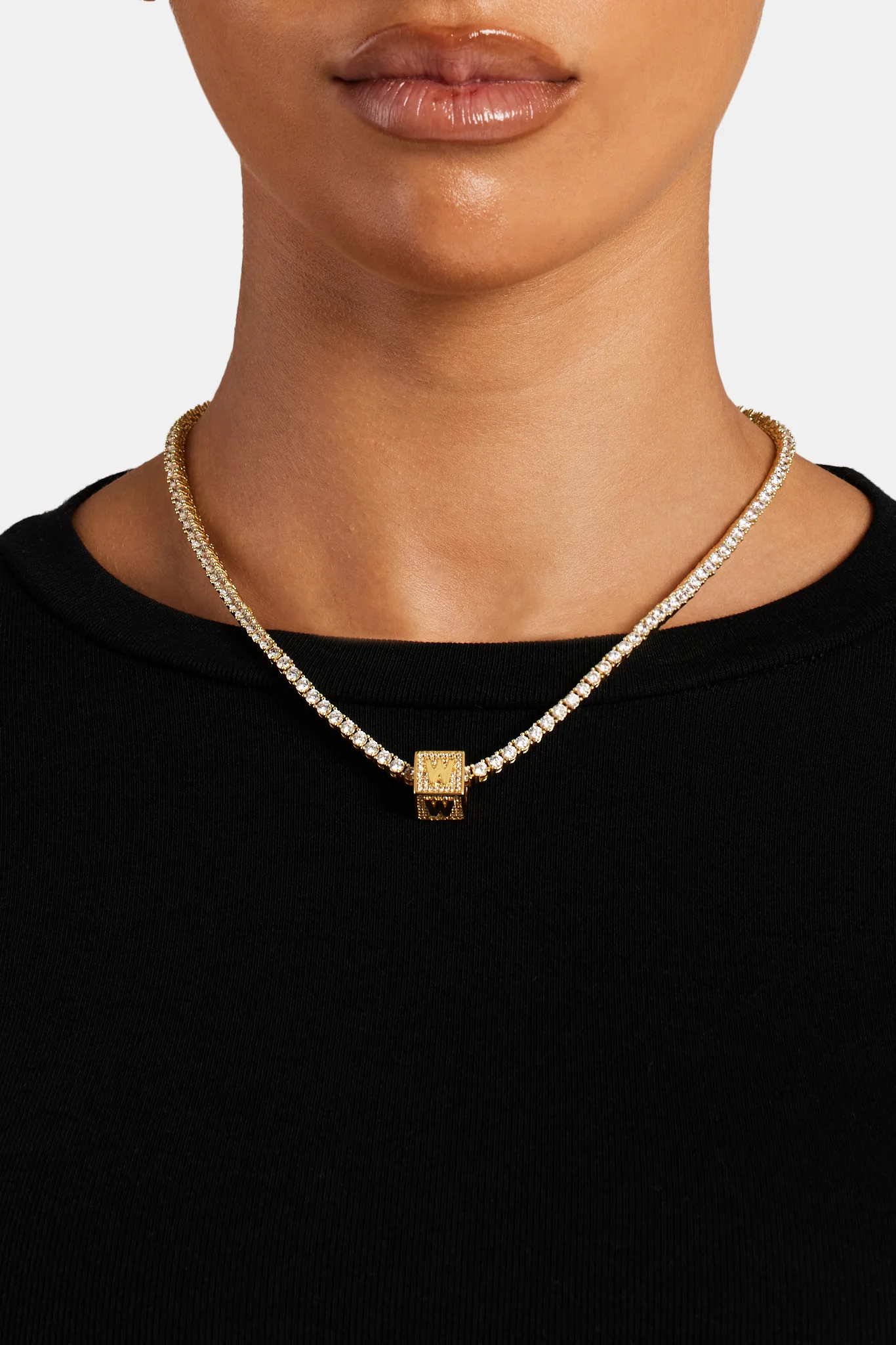 Gold Plated Iced W Letter Block Pendant - Image 3