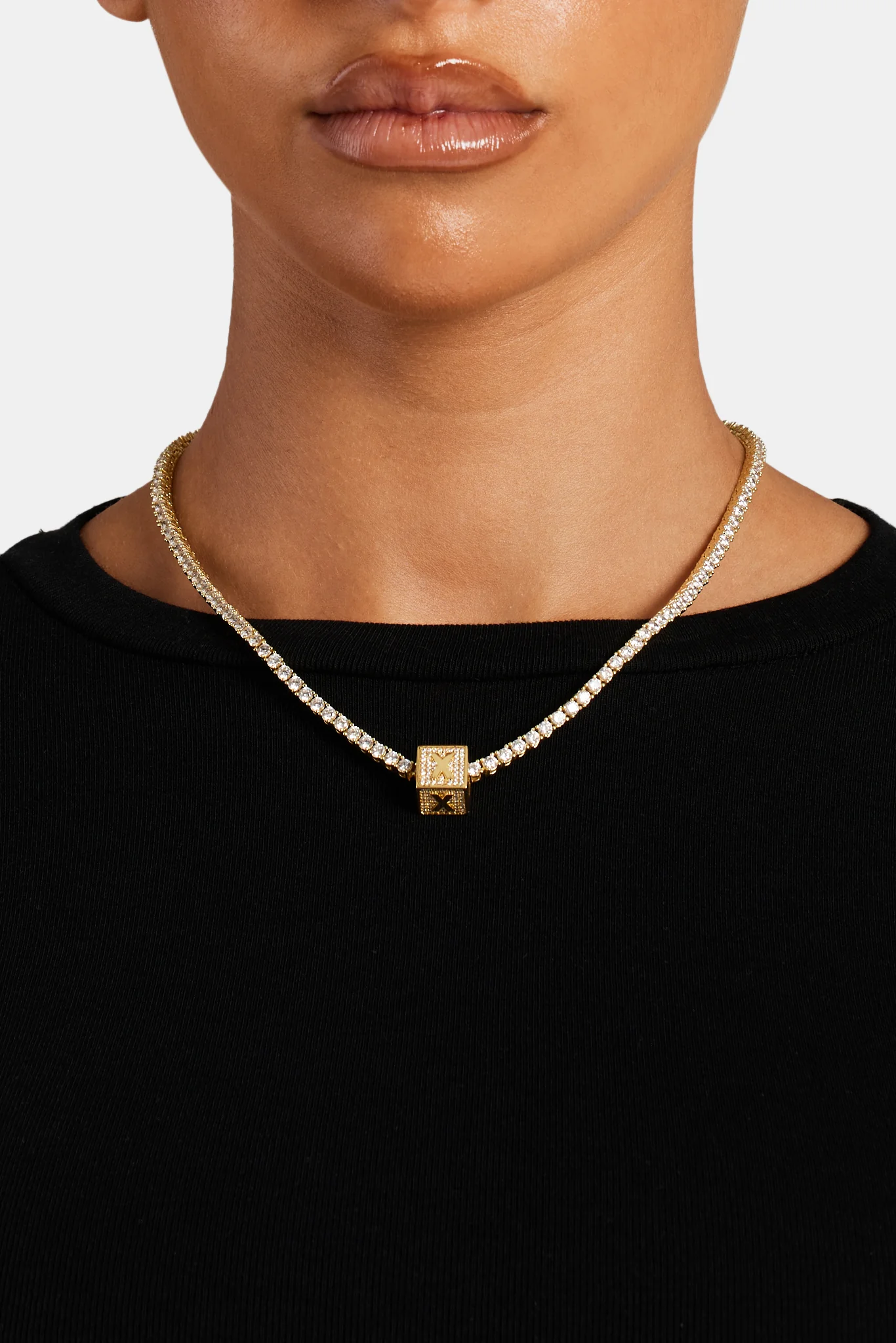 Gold Plated Iced X Letter Block Pendant - Image 3