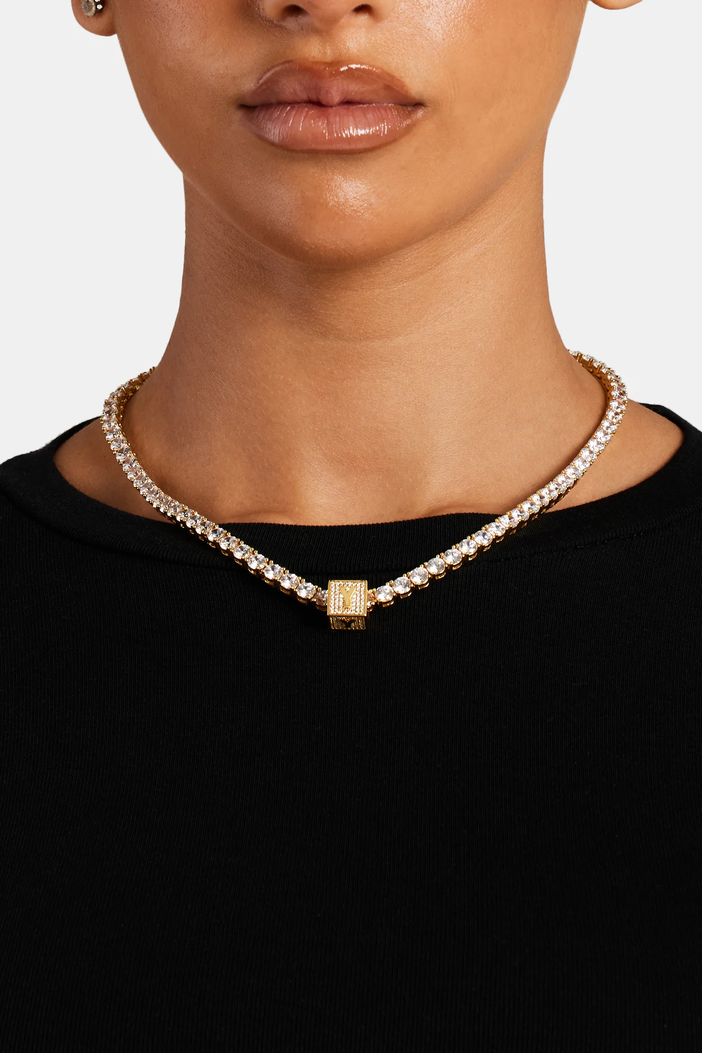 Gold Plated Iced Y Letter Block Pendant - Image 4