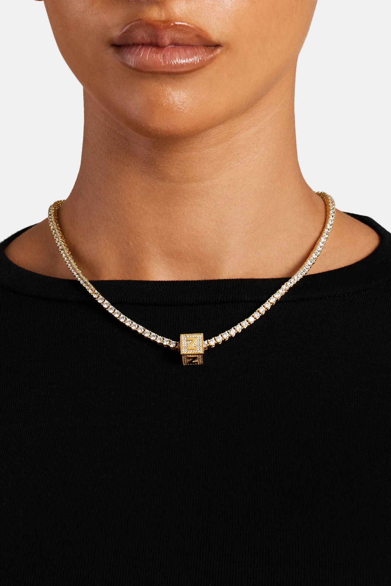 Gold Plated Iced Z Letter Block Pendant - Image 3