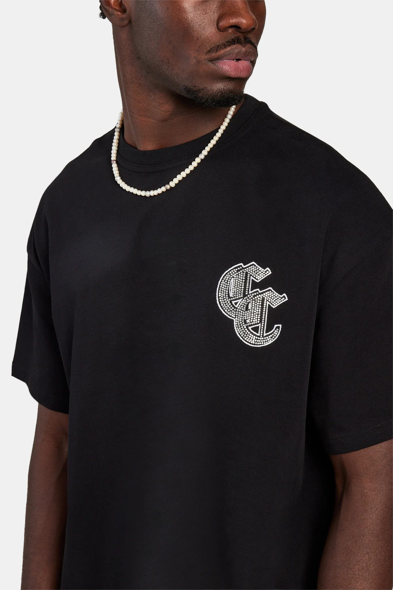 Gothic C Rhinestone Oversized T-Shirt - Black - Image 4