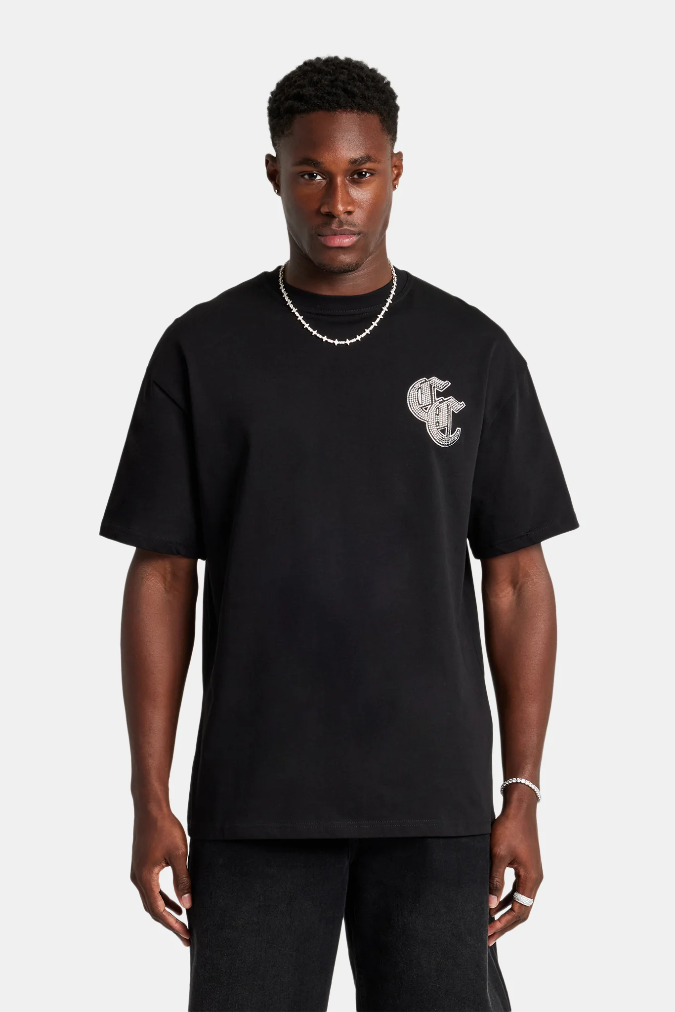 Gothic Rhinestone Oversized T-Shirt - Black - Image 2